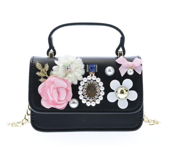 Raw 7 by Doe A Dear Top handle purse with flower appliques - Black, Price: $52