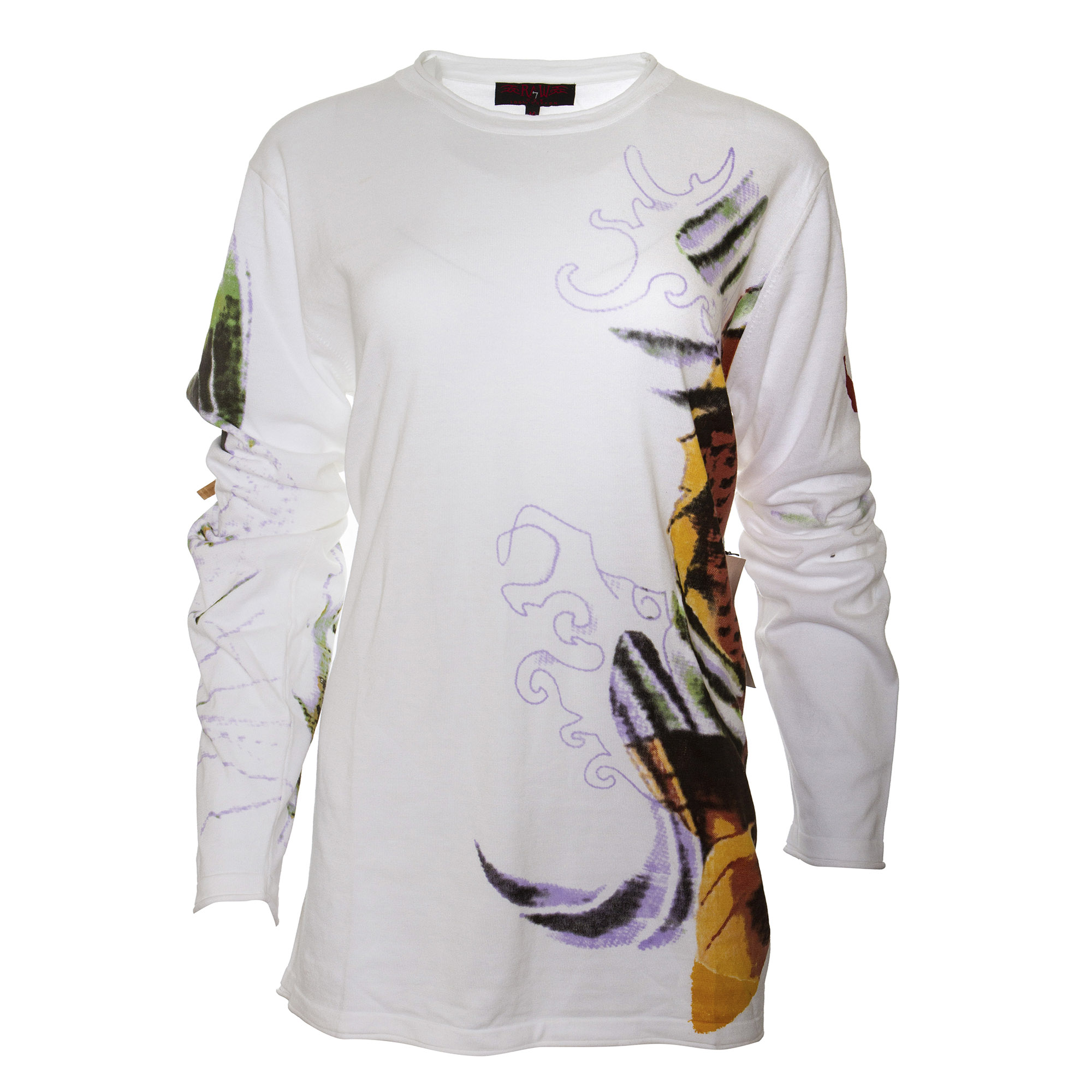 CT77-KOI-WHT Raw7 Women's White Long Sleeve Koi Fish Theme