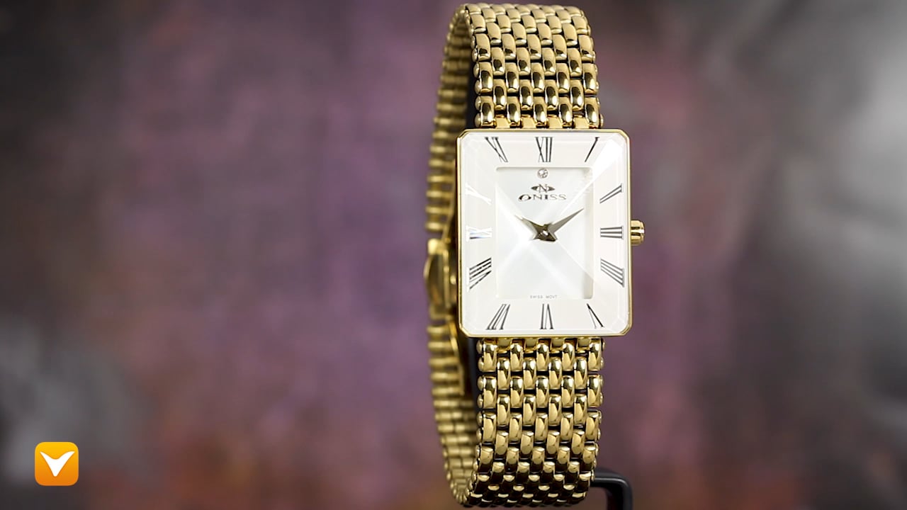 Oniss On4242 24 Oniss Ladies Swiss Gold Tone White Sunray Dial Tank Watch