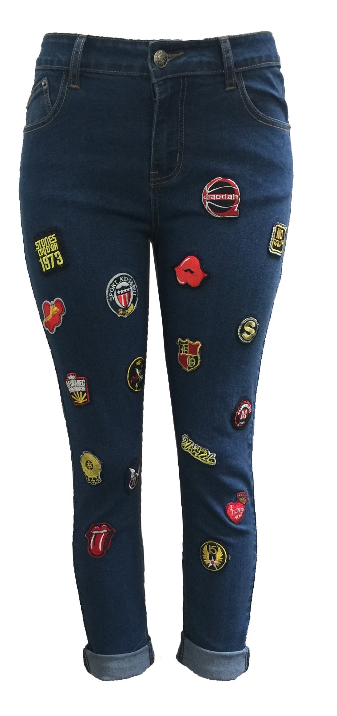 B071NLWG4C B071NLWG4C Bee & Ceci Women's Allover Badge Blue Jeans, Medium Blue, 3,5,7,9,11,13