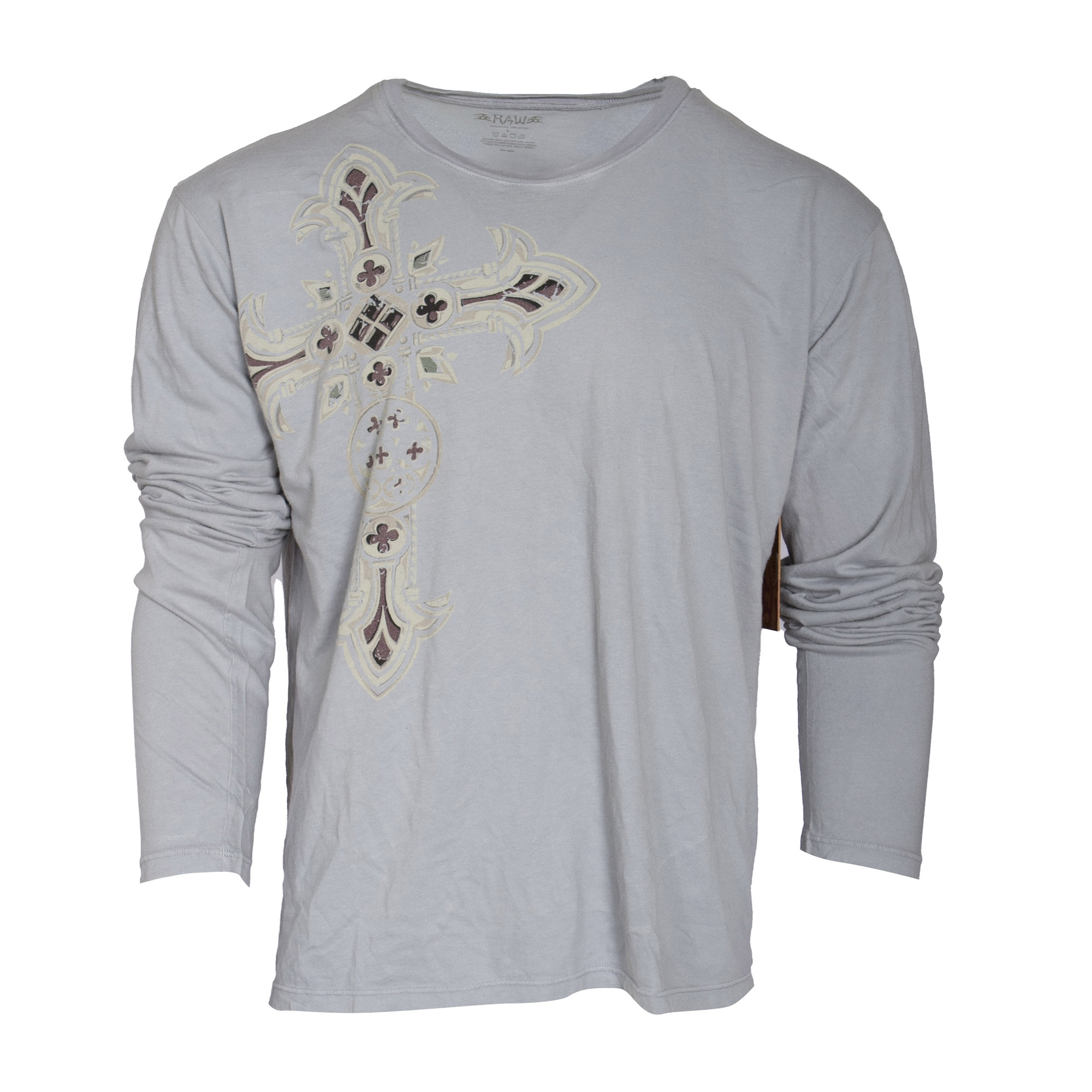 R7WT309-CROSS-GREY Raw7 Mens Long Sleeved T-Shirt, Cross/ Forever - White