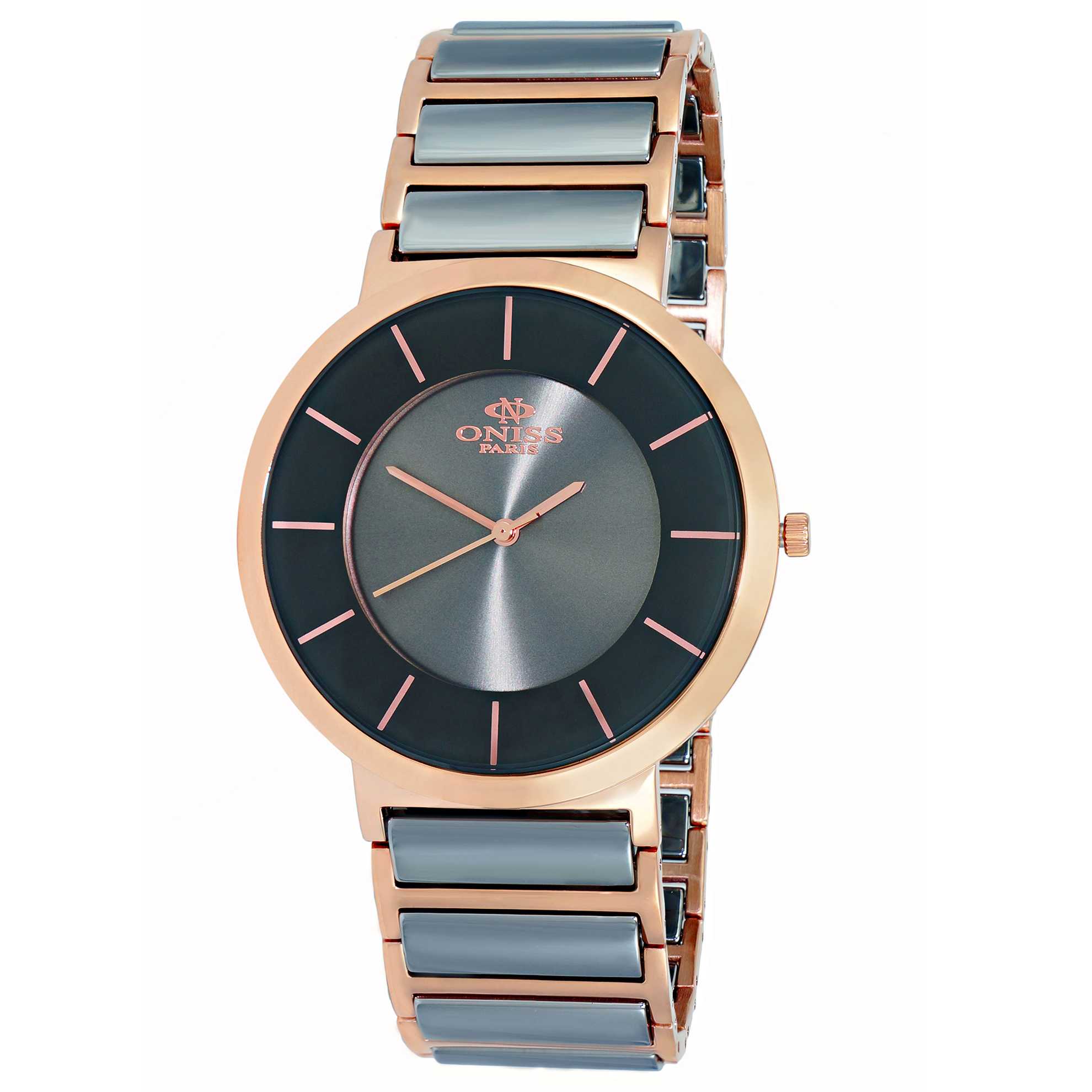 Oniss ON5555-66M Oniss Men's Slim Collection Rose Tone and Tungsten Grey Dial