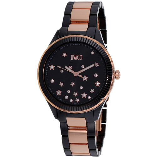 JV2415 Jivago Womens Sky Two-tone Black Rose Gold Band Black Dial