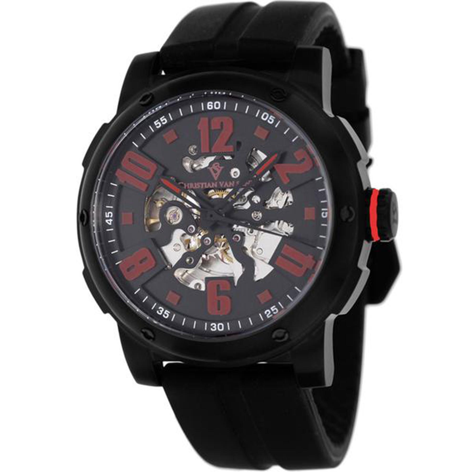 Christian Van Sant CV6133 Christian Van Sant Skeleton Automatic Black/Red Rubber Strap