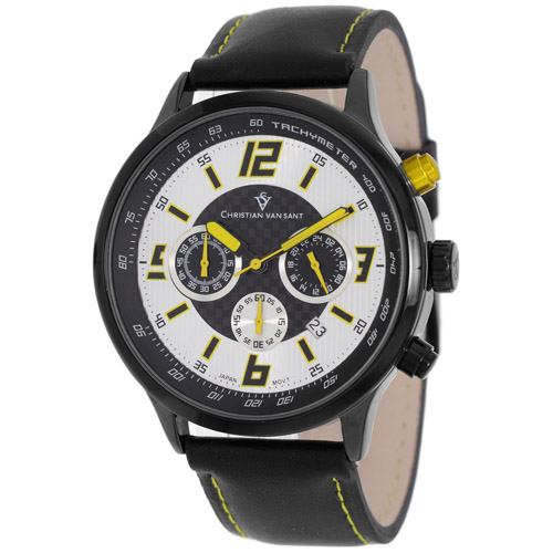 CV3120 Christian Van Sant Mens Speedway Black Band Silver/Yellow Dial