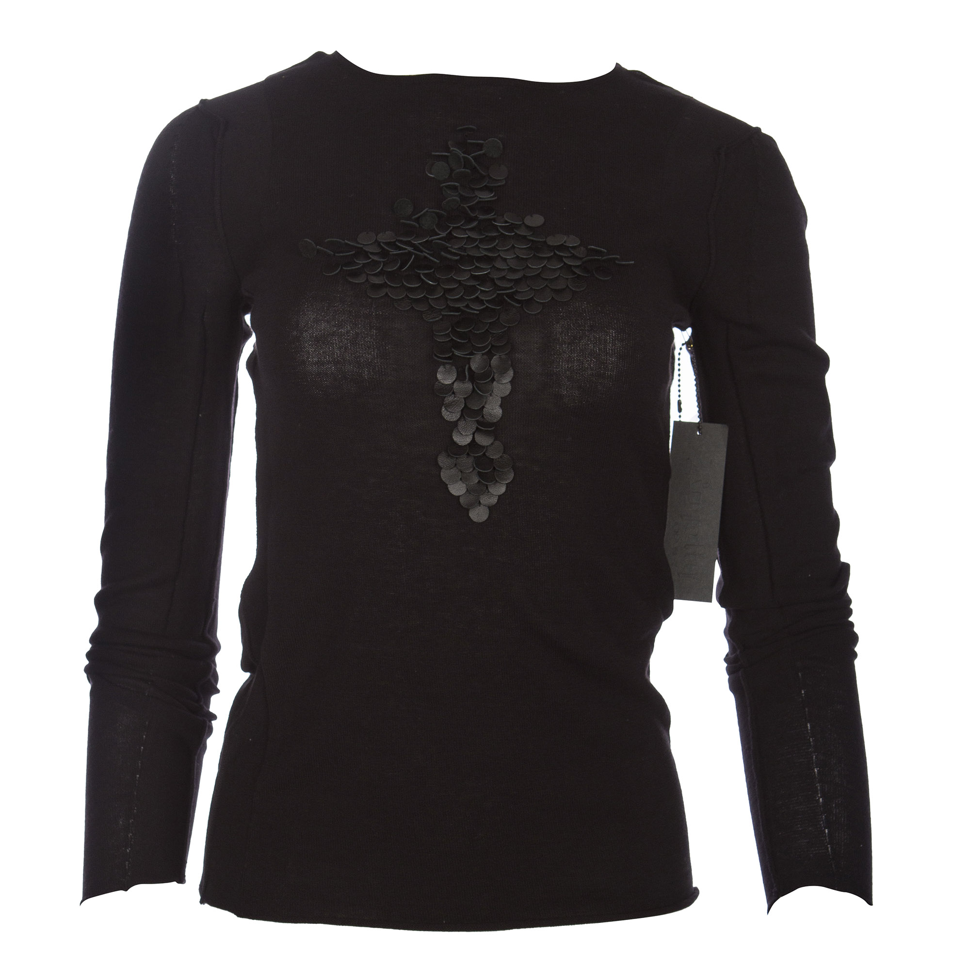 RAW 7 Y08A06P7 Royalty by Raw7 Women's Black Crew Neck Sweater Cross Design