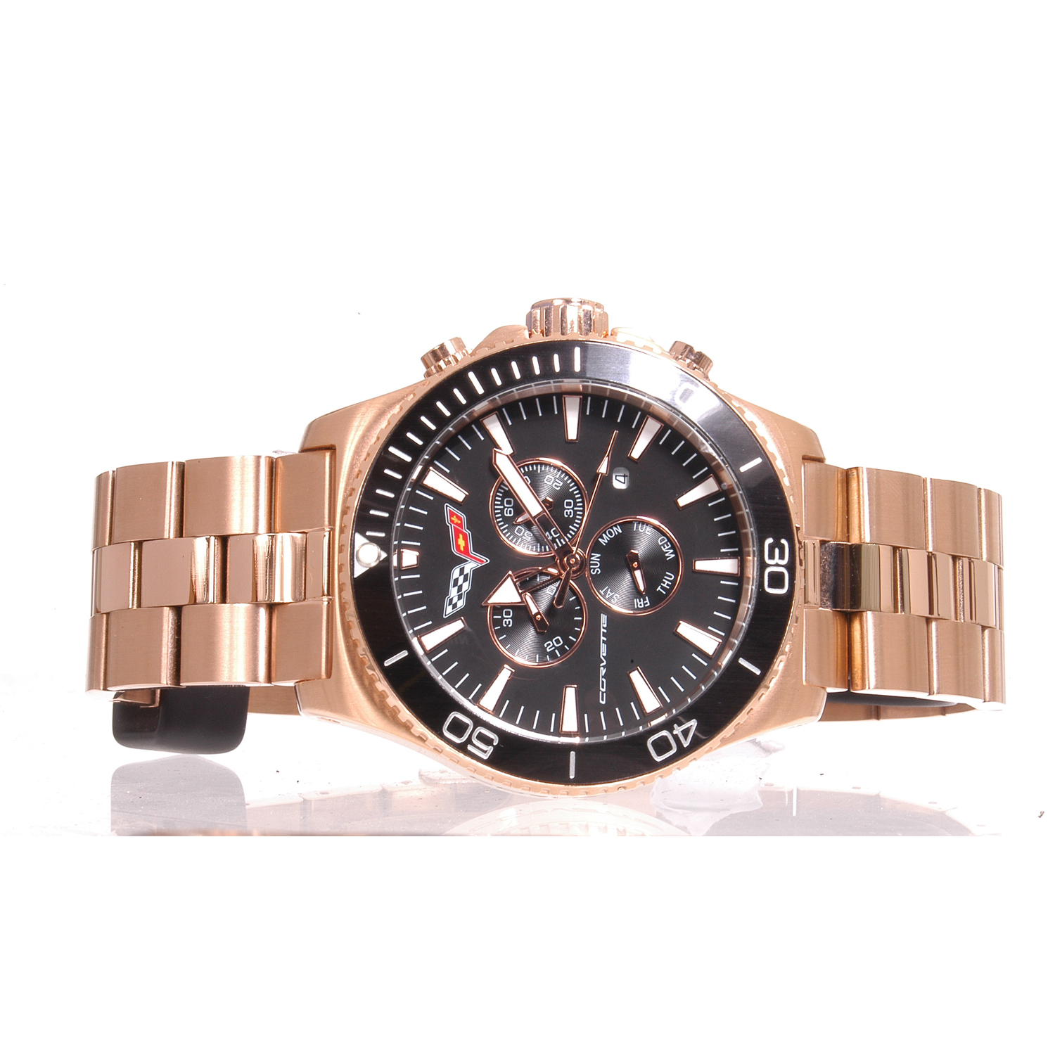 AKCR-215RG Corvette 215 Swiss Chrono Collection Black Dial Rose Gold Tone