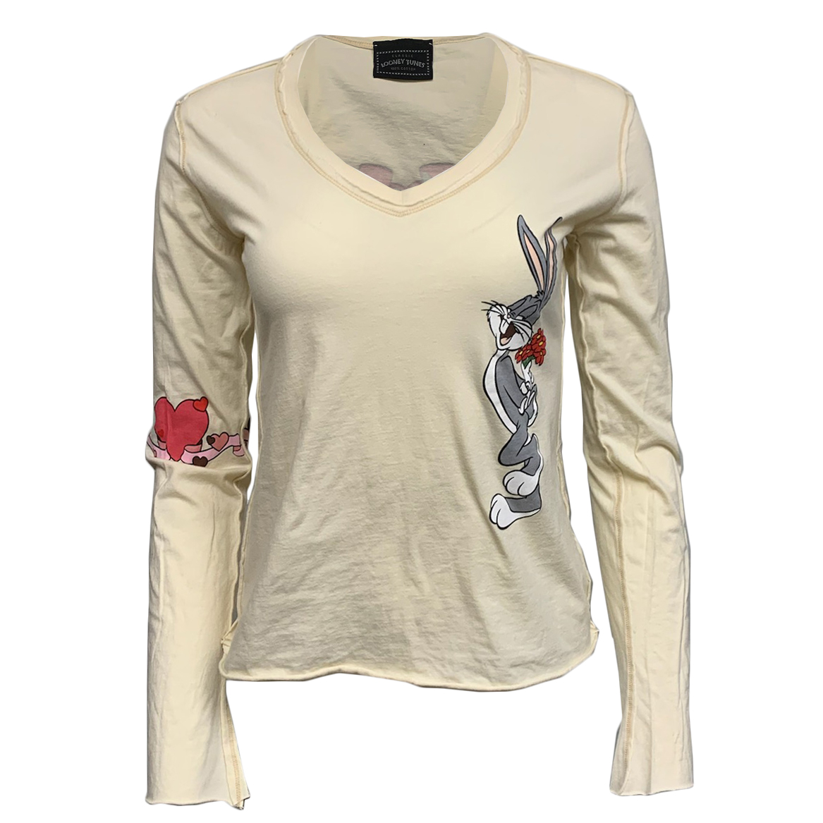 Looney Tunes PTS79-BUGSB-SAND Looney Tunes Women's Bugs Bunny Long Sleeve V-Neck T-Shirt Sand