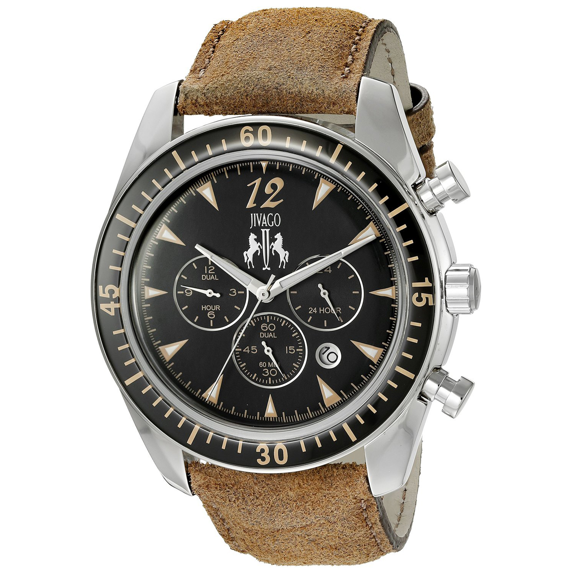 Jivago JV4513 Jivago Men's Timeless Dual Time Black Dial Brown Strap