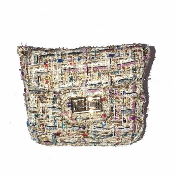 Raw 7 by Doe A Dear Boucle Tweed Gold Chain Crossbody Purse - Ivory, Price: $36
