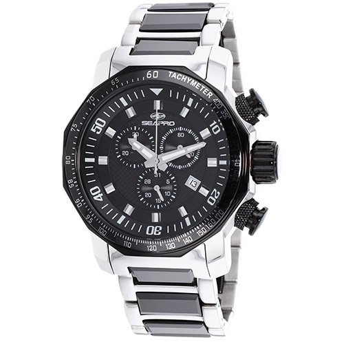 SP6122 Seapro Mens Coral Two-tone Black Silver Band Black Dial