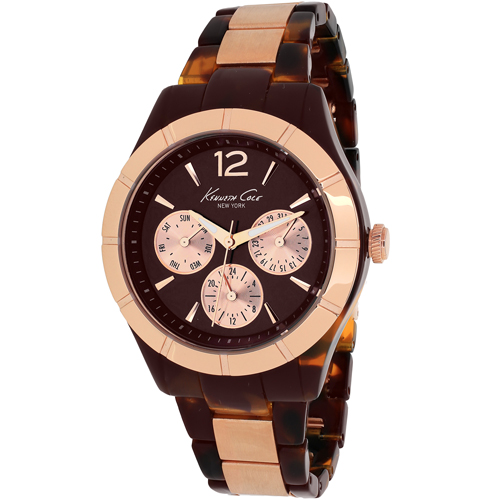 KC0003 Kenneth Cole Womens Classic Two-tone tortoise Rose gold Band Brown Dial