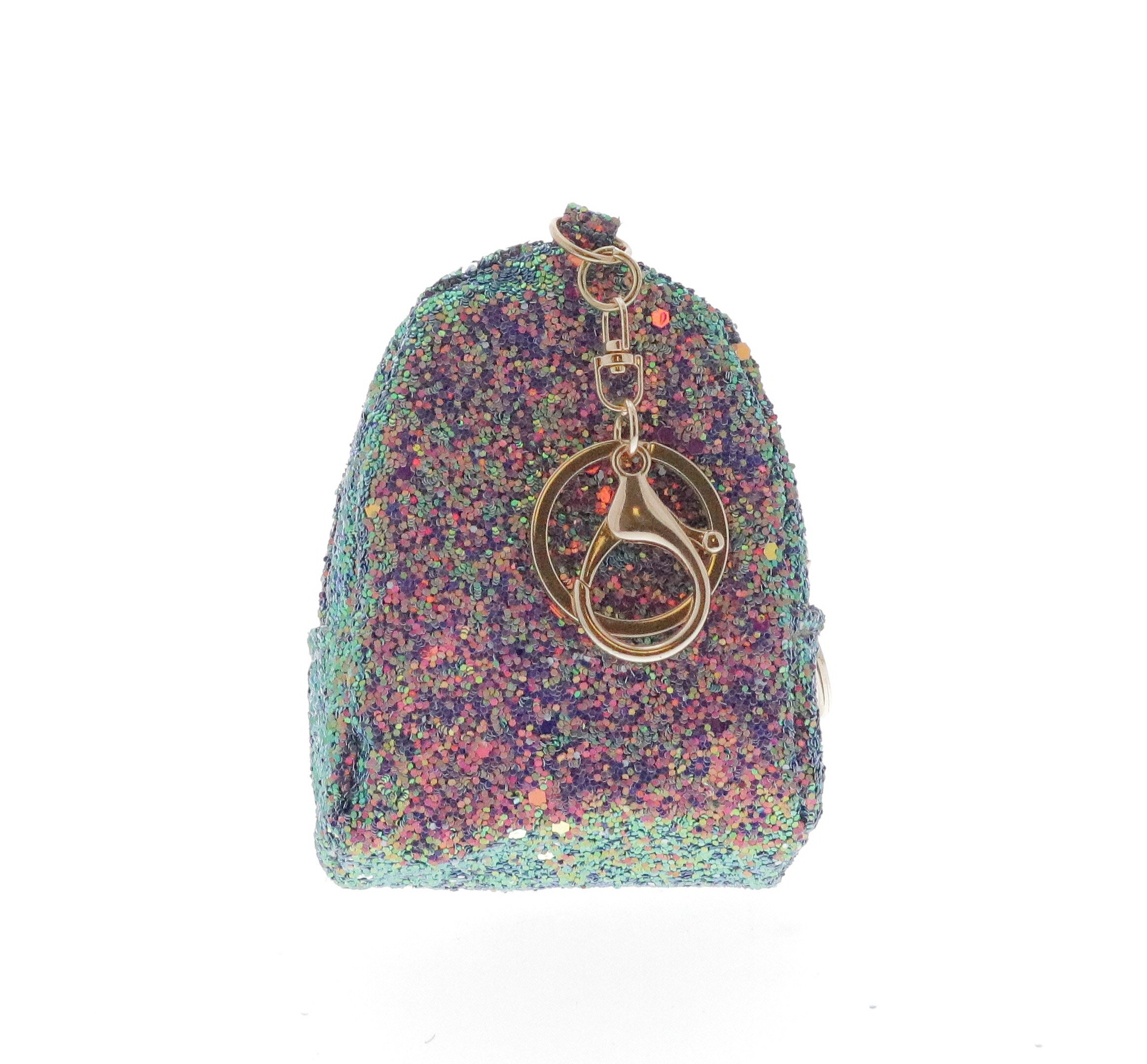 6662-MB-MultiBlue Raw 7 by Doe A Dear Sequin Flamingo Coin Purse Key Chain 6662-MB-MultiBlue