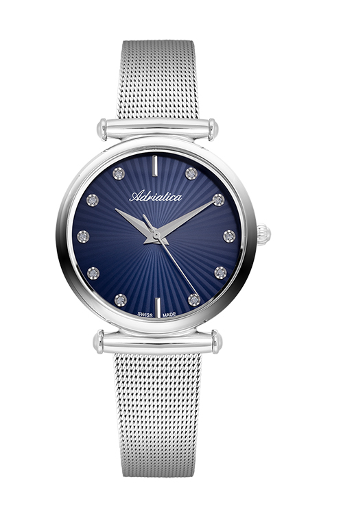 Adriatica Women Crystal Index Silver 34mm Blue Dial Swiss Made Stainless Steel Case Mi, Price: $249