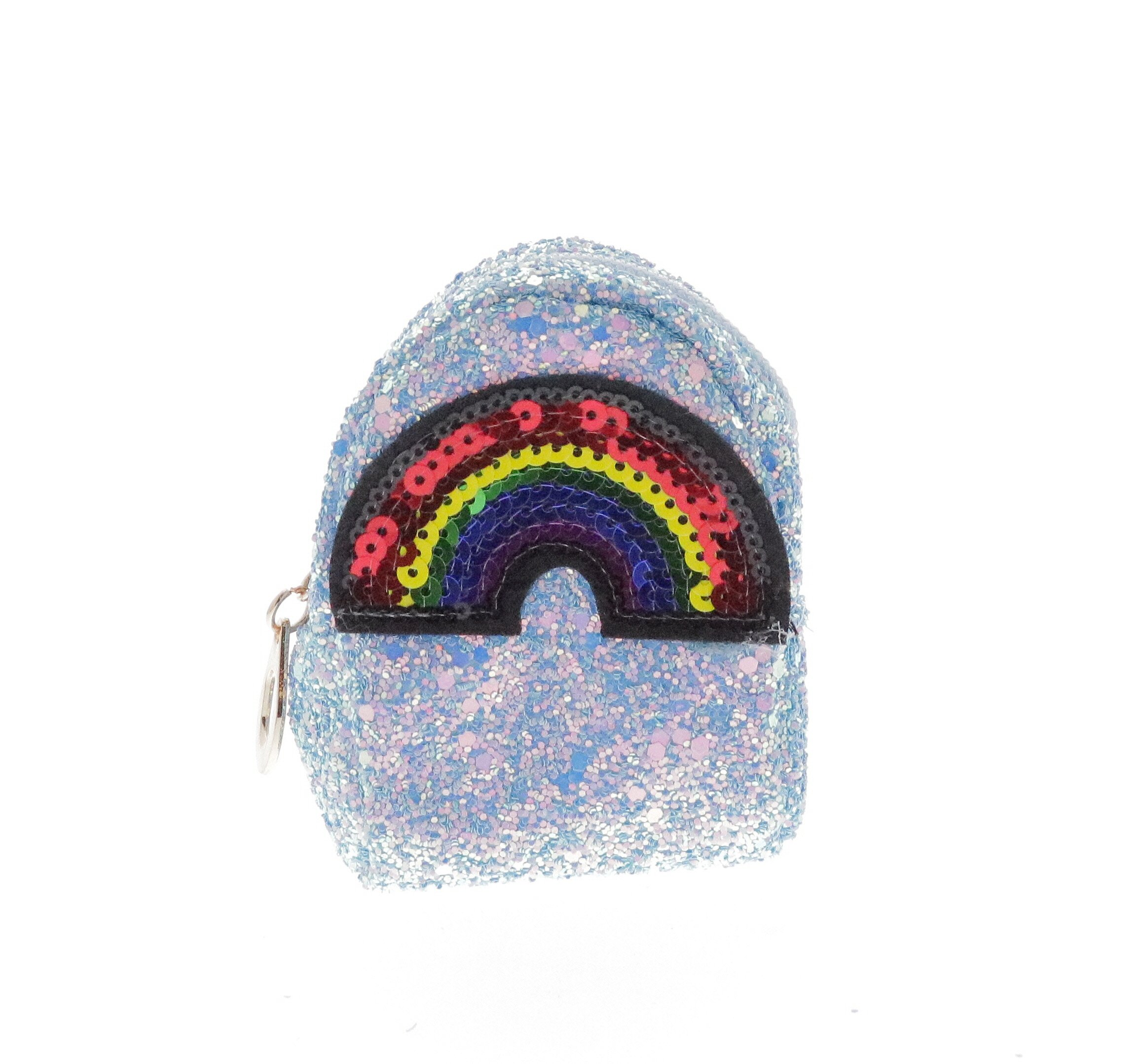 6667-W-White Raw 7 by Doe A Dear Sequin Rainbow Coin Purse Key Chain