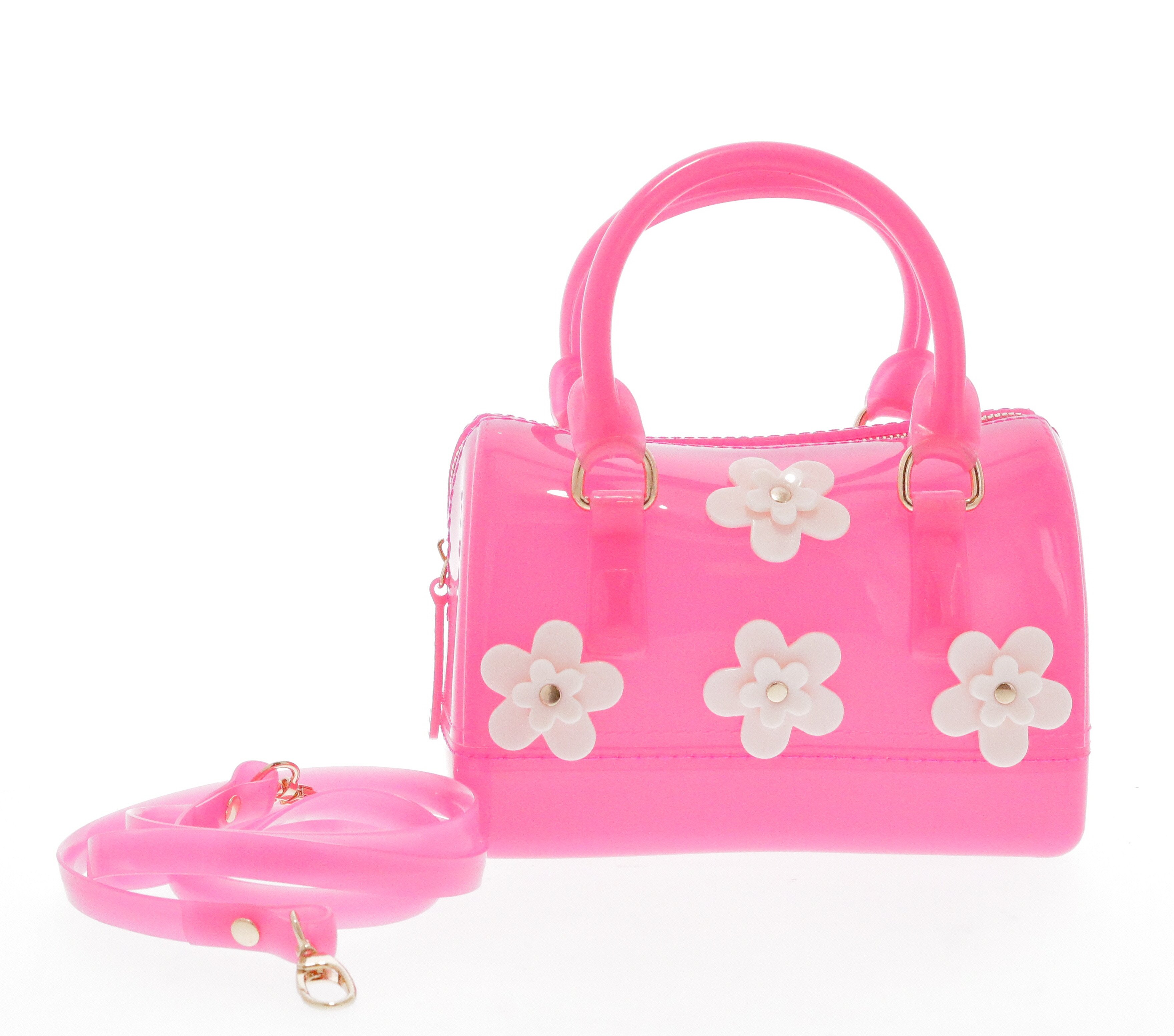 B3912-Punch Raw 7 by Doe A Dear Flowers Barrel Jelly Hand Bag in Punch