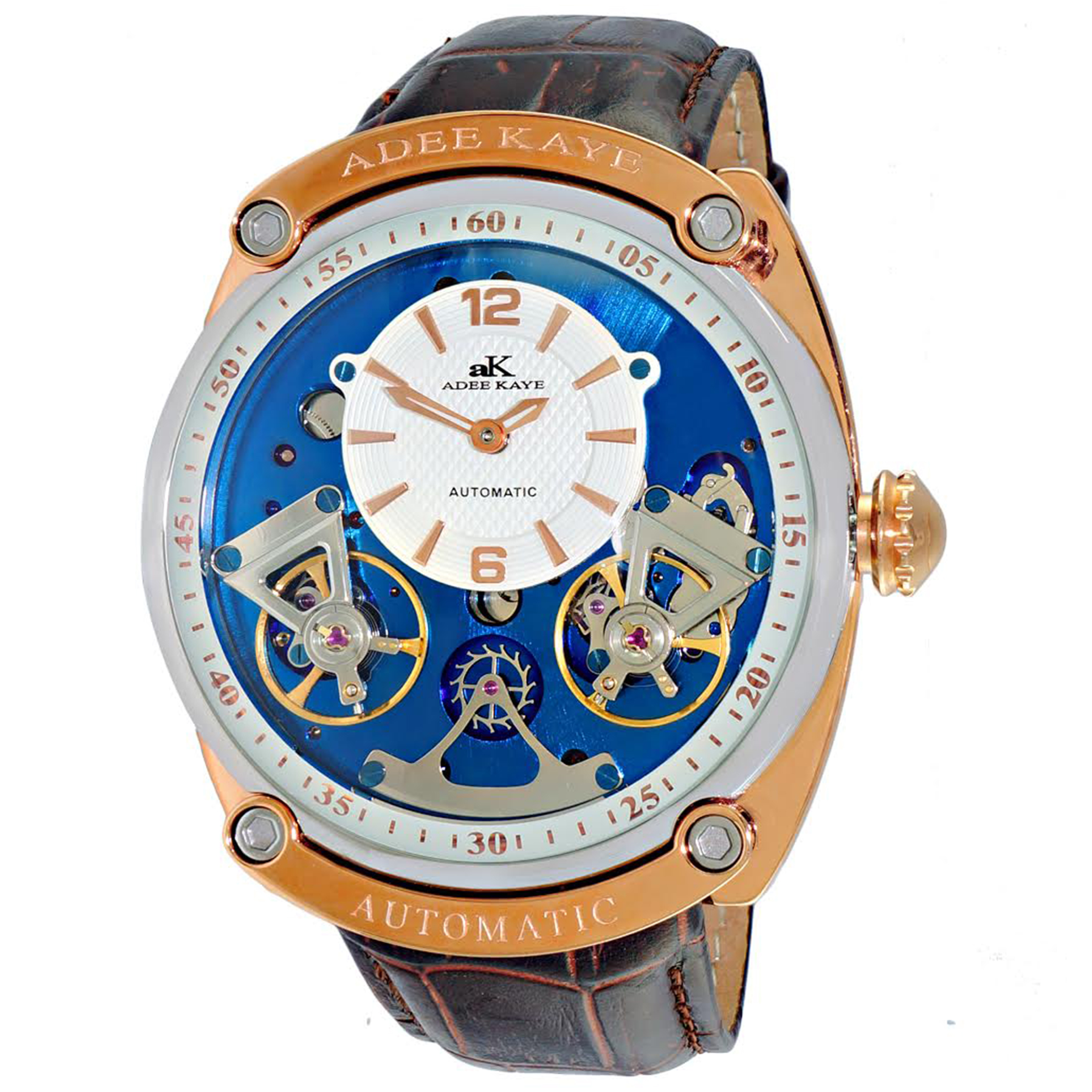 Adee Kaye AK2288-MRGBU Adee Kaye of Beverly Hills Double Heartbeat Automatic Rose Gold/Blue