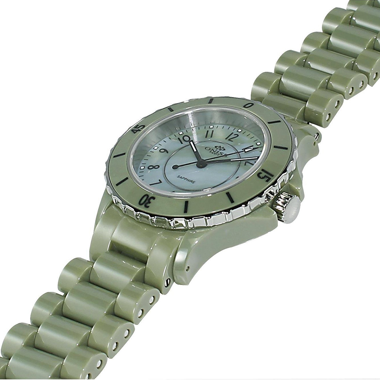 Oniss ON8043-L-GN-GN Oniss Ladies Ceramica Swiss Movement Green Ceramic MOP Dial