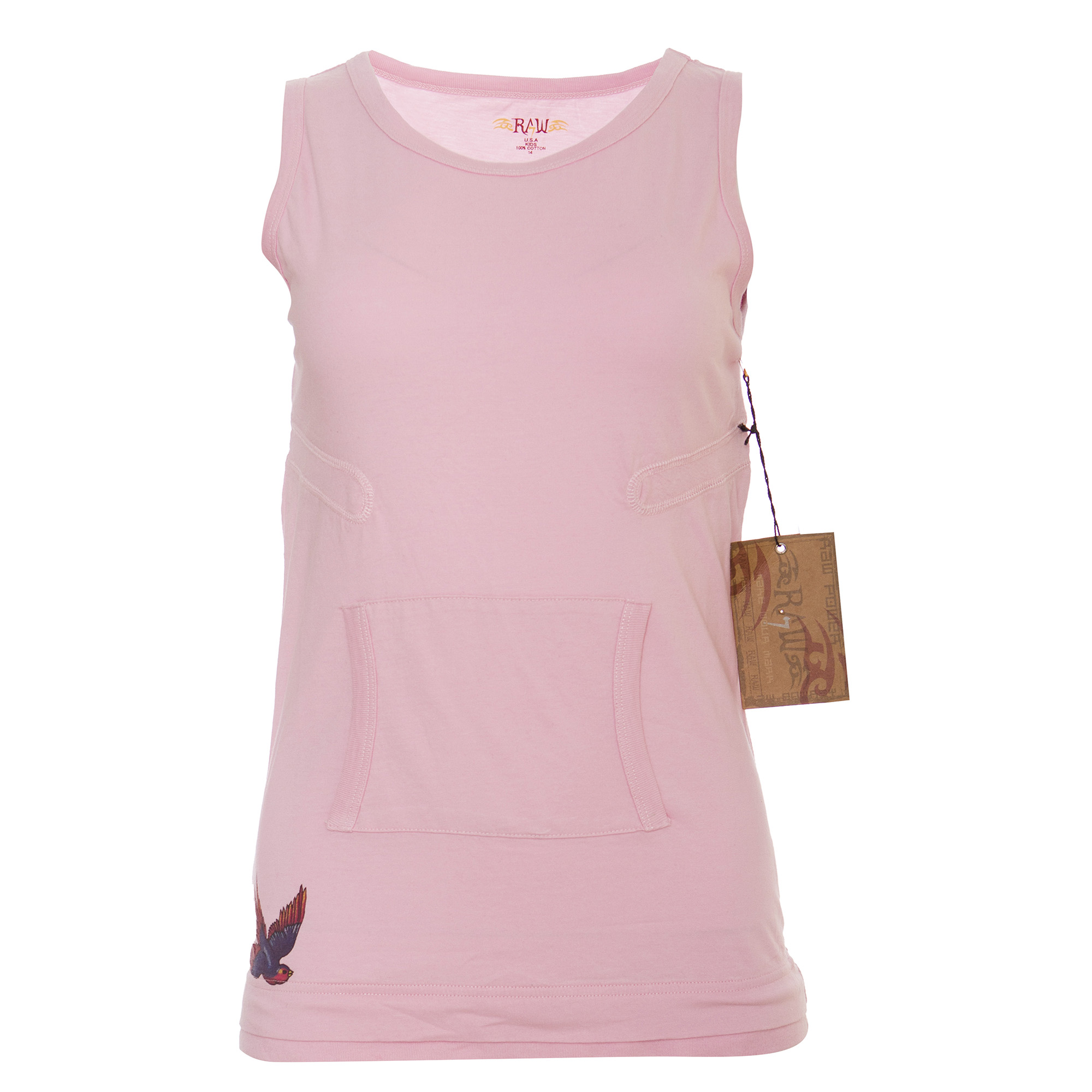 K8A06-HEART-TOP Raw7 Girls Pink Sleeveless Top Heart Hummingbird theme