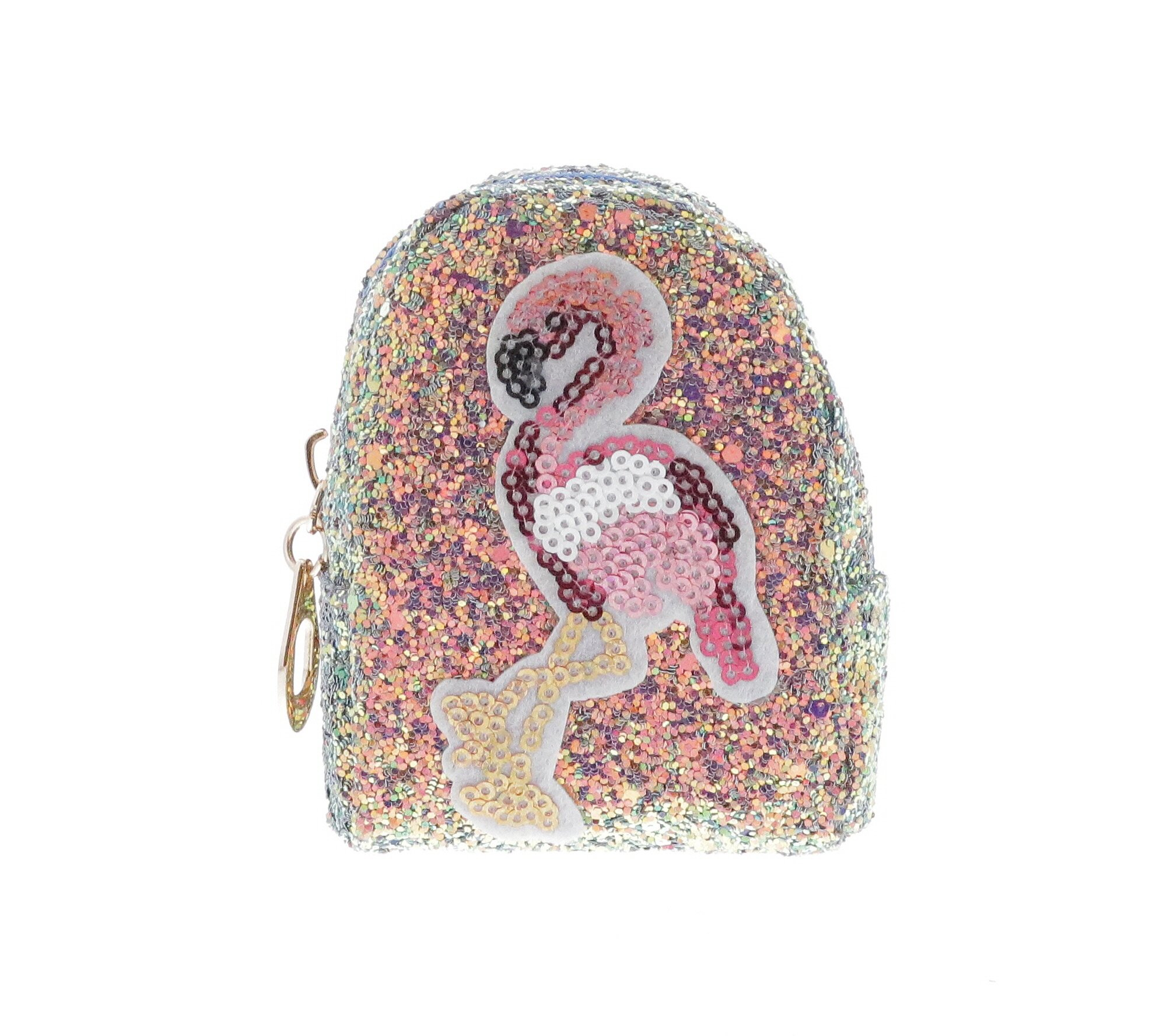 6662-MY-MultiYellow Raw 7 by Doe A Dear Sequin Flamingo Coin Purse Key Chain