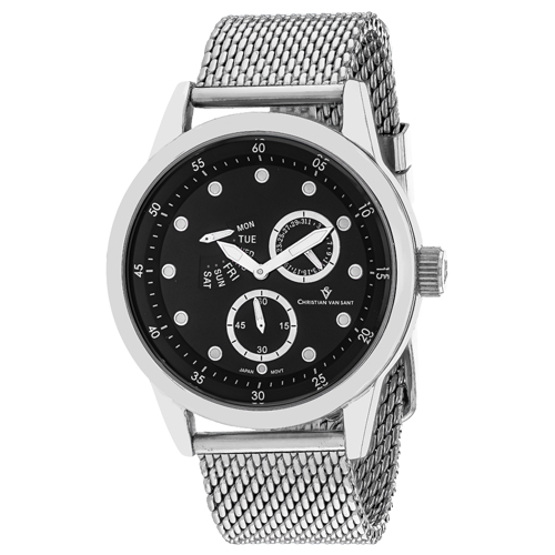 CV8711 Christian Van Sant Mens Rio Silver Band Black Dial