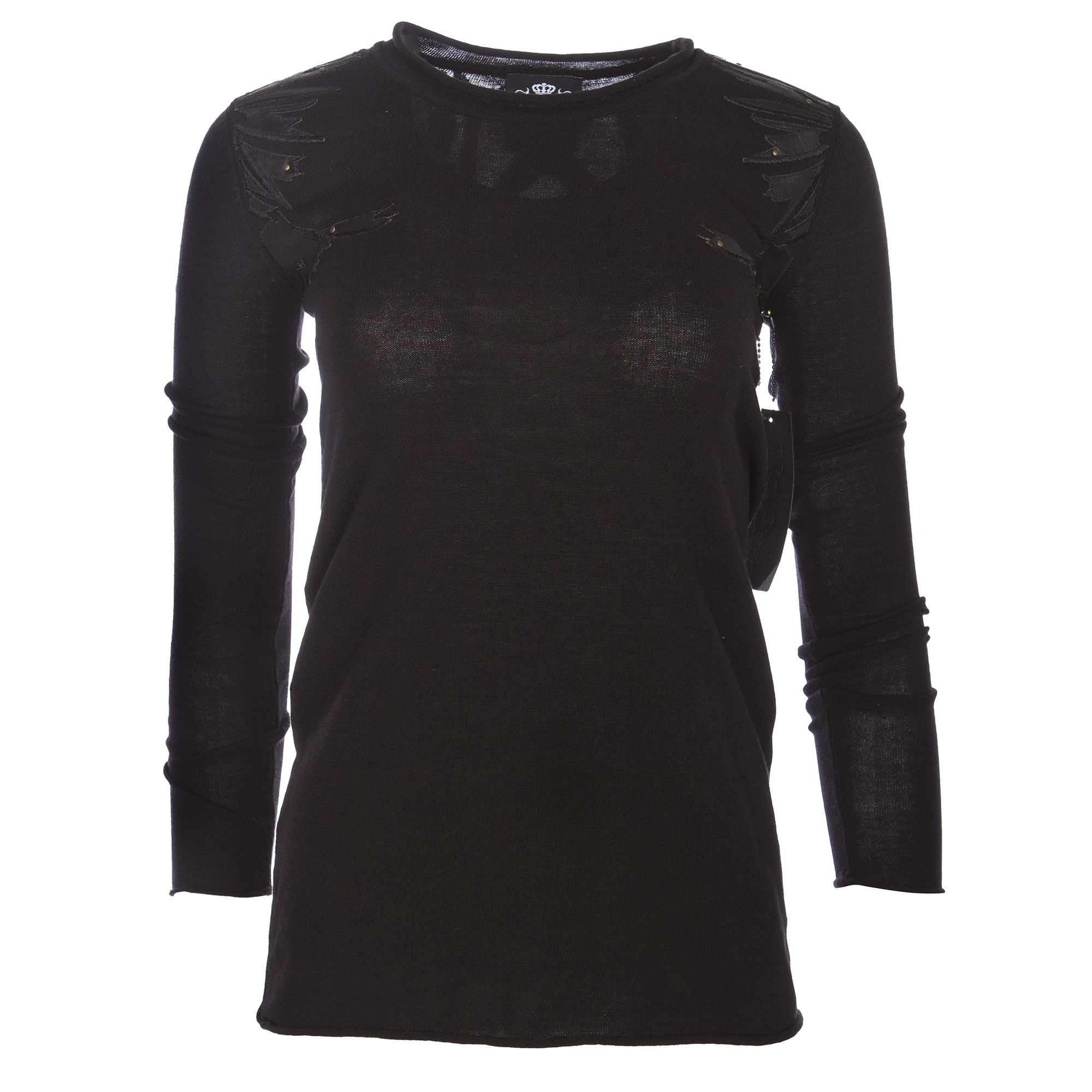 RAW 7 Y08A20S Royalty By Raw7 Women's Black Crew Neck Sweater Eagles Design
