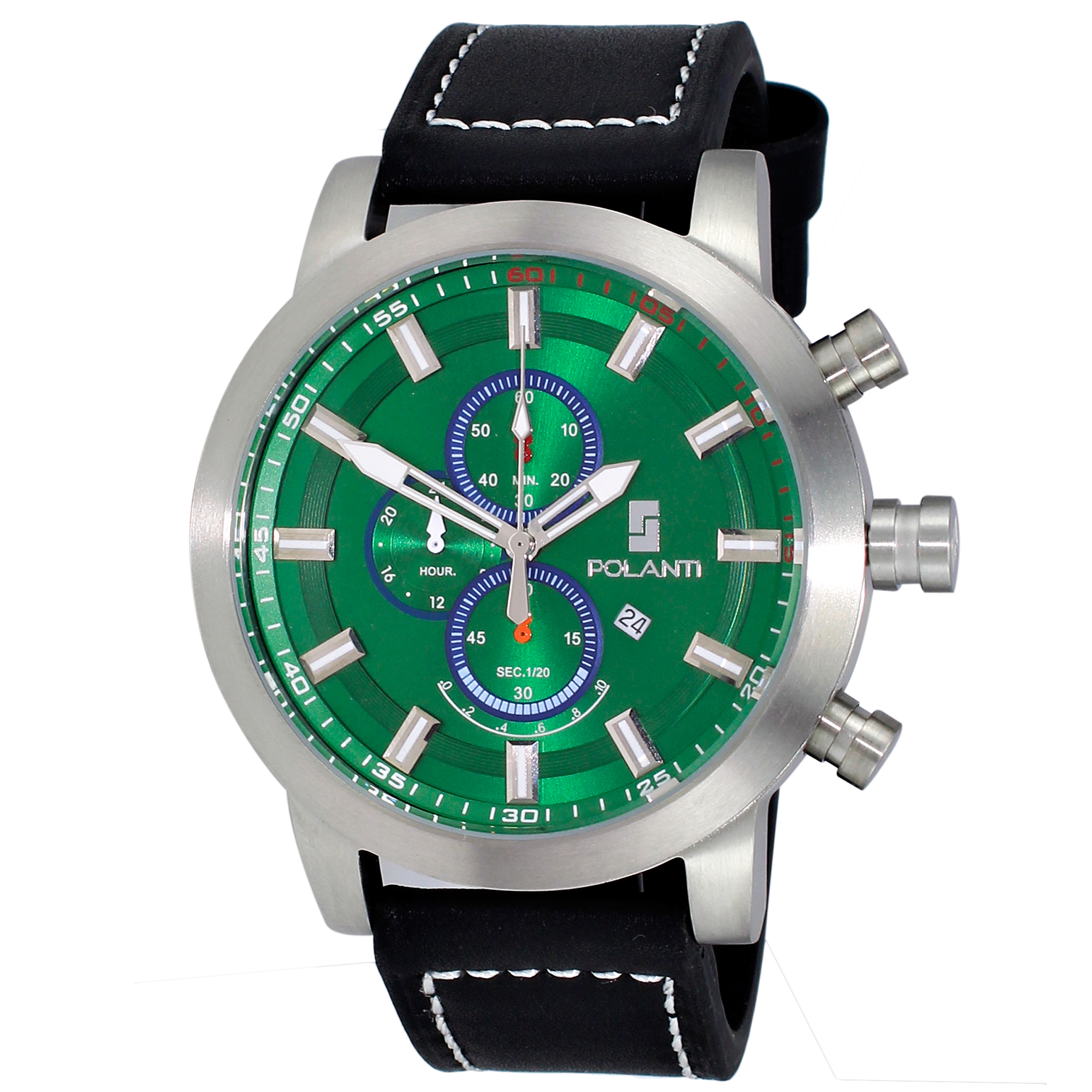 Polanti RG00011G-SS Polanti Retrograde Chronograph Green Dial Black Leather Strap