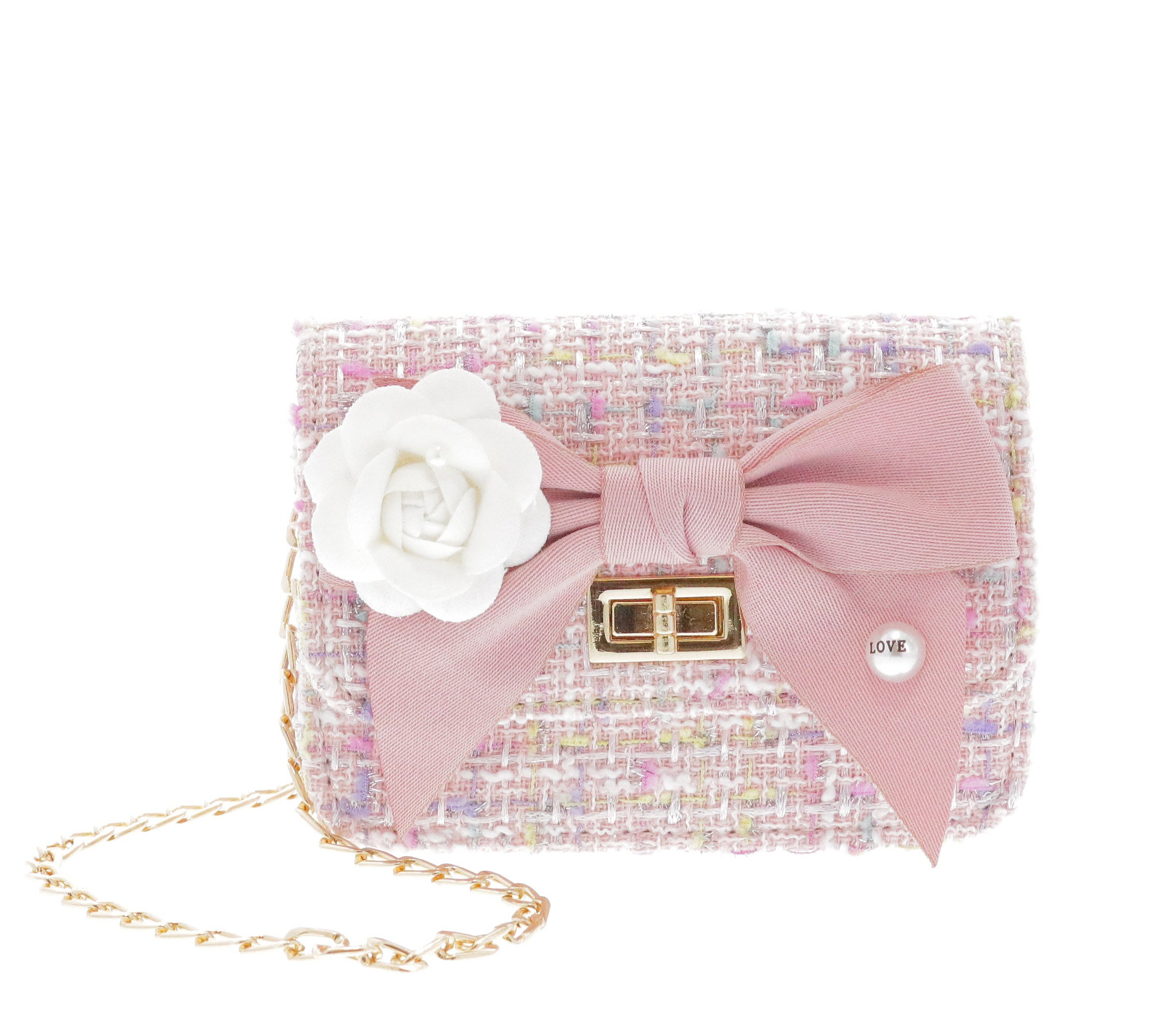 B9545-OS-PINK Raw 7 by Doe A Dear Mini Boucle Bow Front Cross Body Bag - Pink