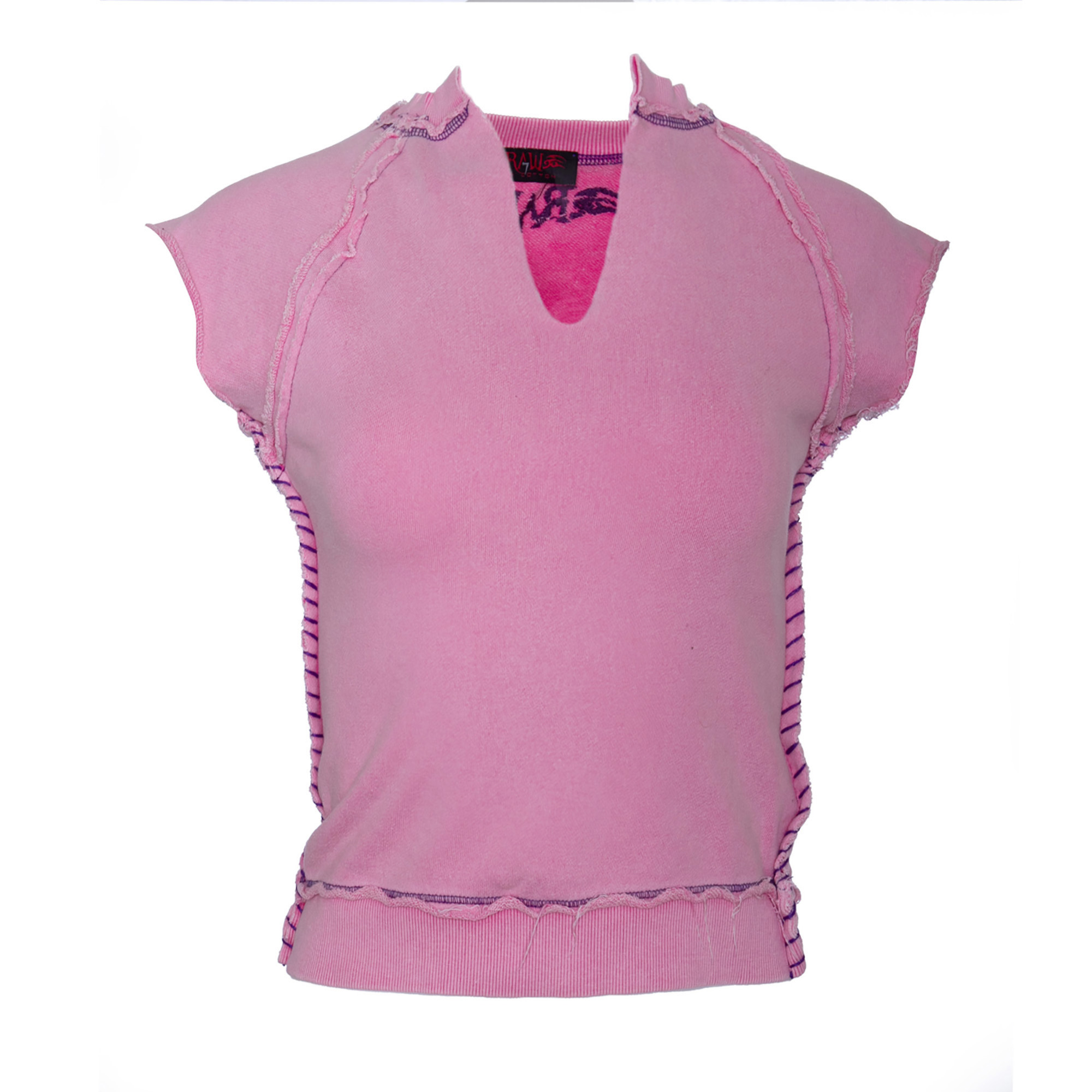 RAW7 Women's Pink Cut Off V-Neck Sweatshirt Short Sleeved - Rose, Price: $39