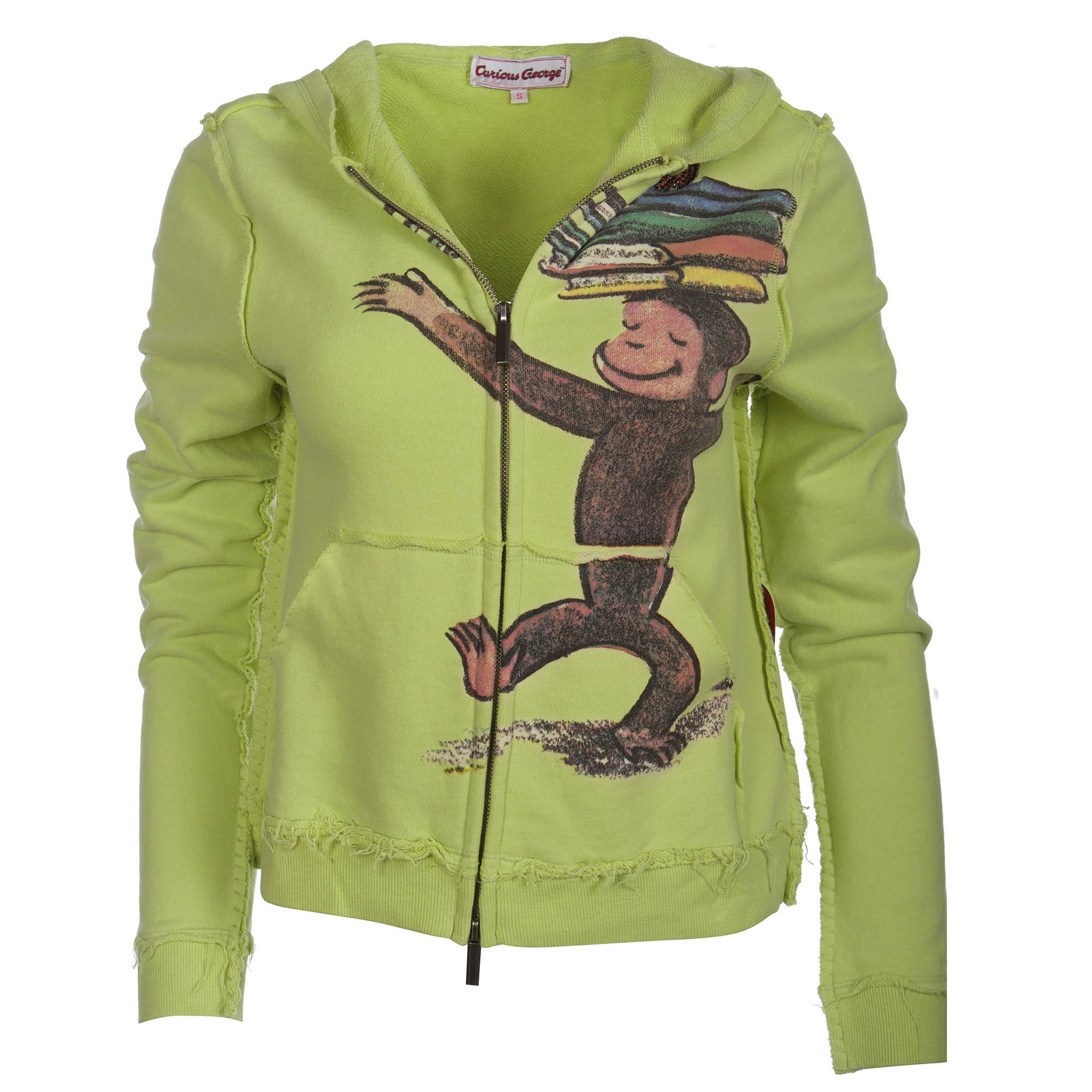 Curious George SWSRT231-SAGE Curious George Women's Sage Zip Hoodie Books Design with Crystals