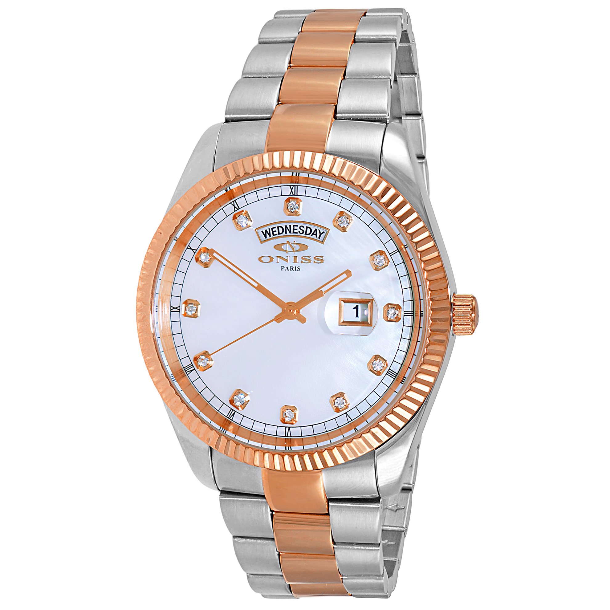 Oniss ON3881-2TRGWT Oniss RX Day Date Two-Tone Rose Gold White MOP Dial