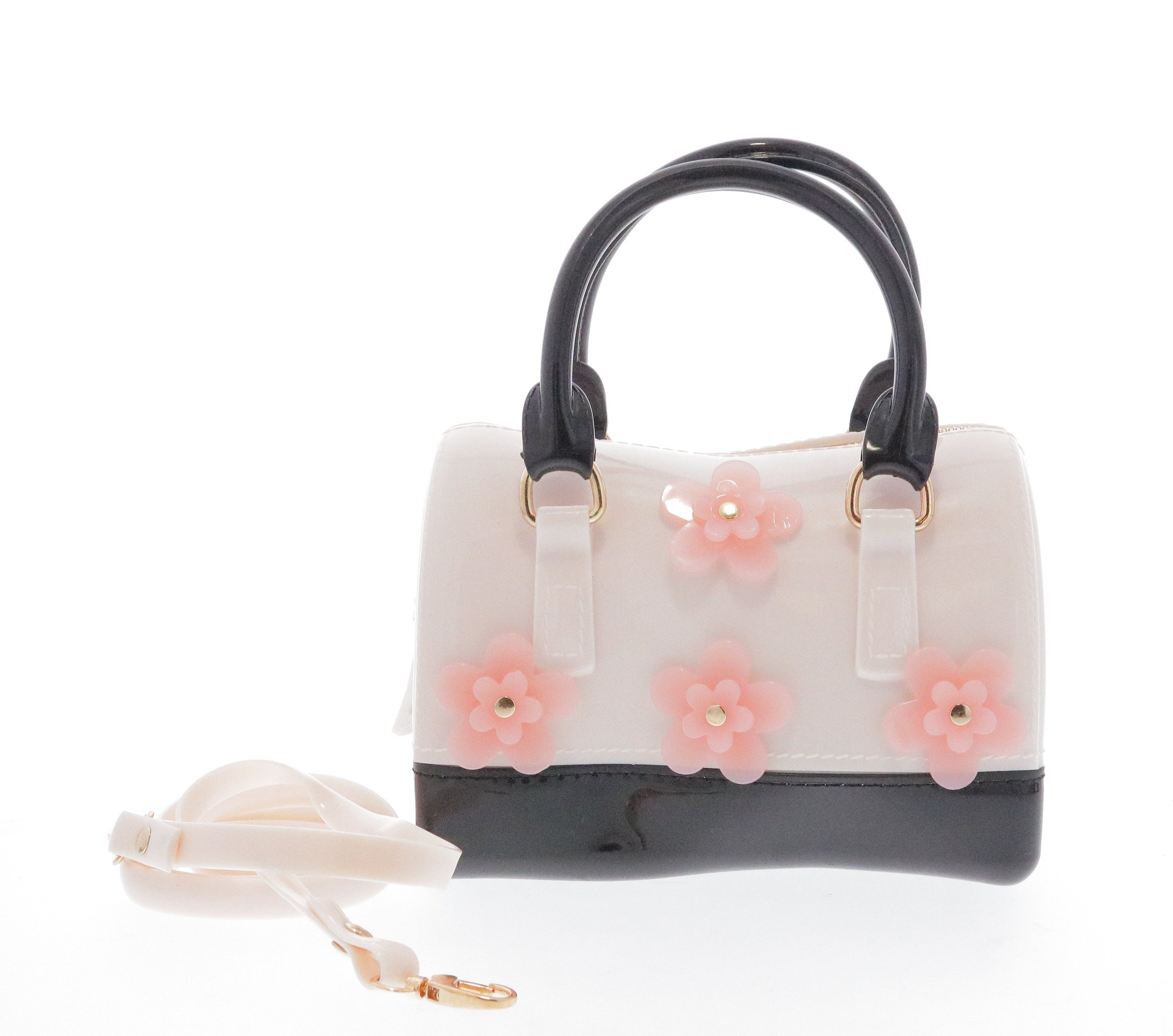 B3912-IvoryBlack Raw 7 by Doe A Dear Flowers Barrel Jelly Hand Bag