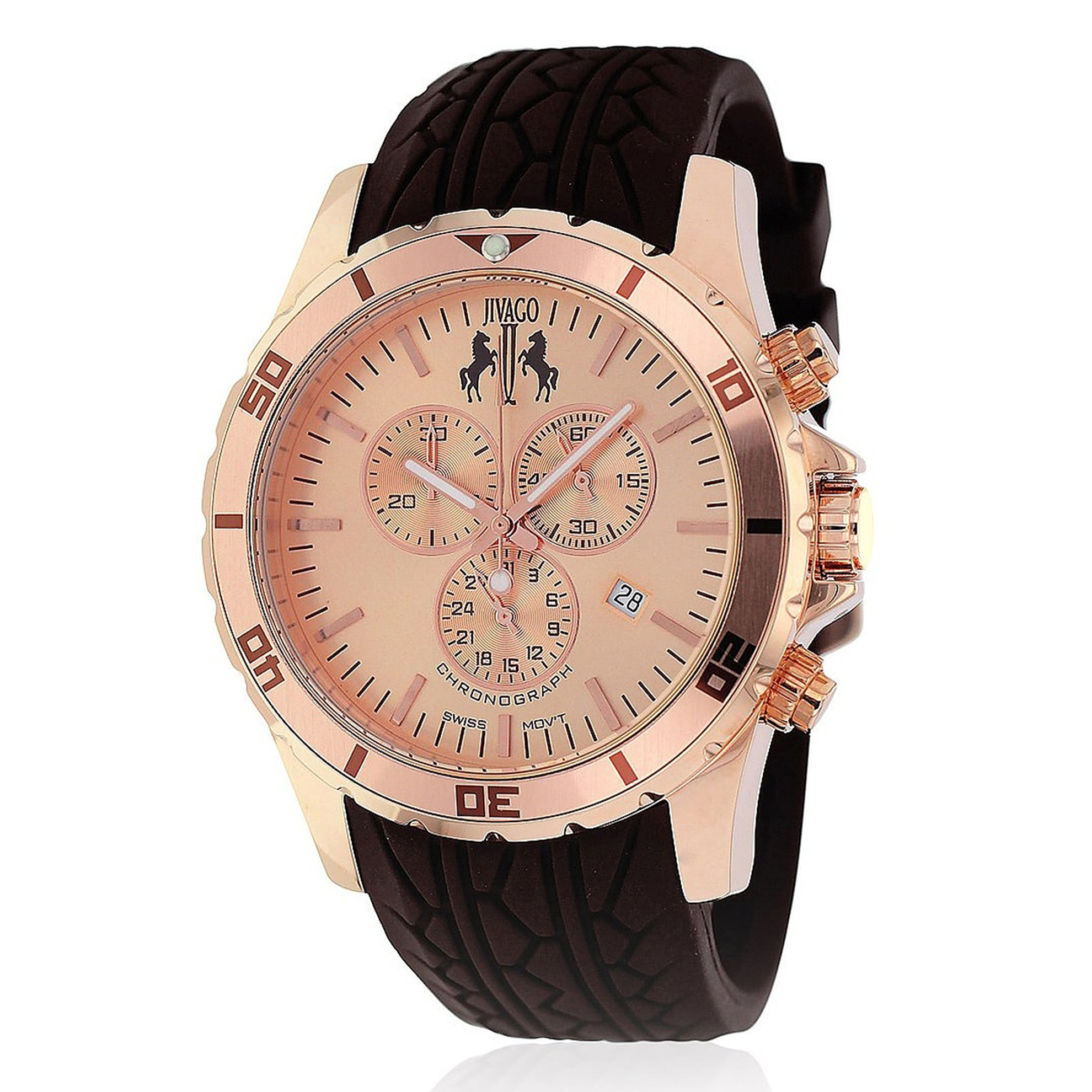 Jivago JV0122 Jivago Men's Ultimate Sport Chronograph Rose Gold Brown Rubber Strap