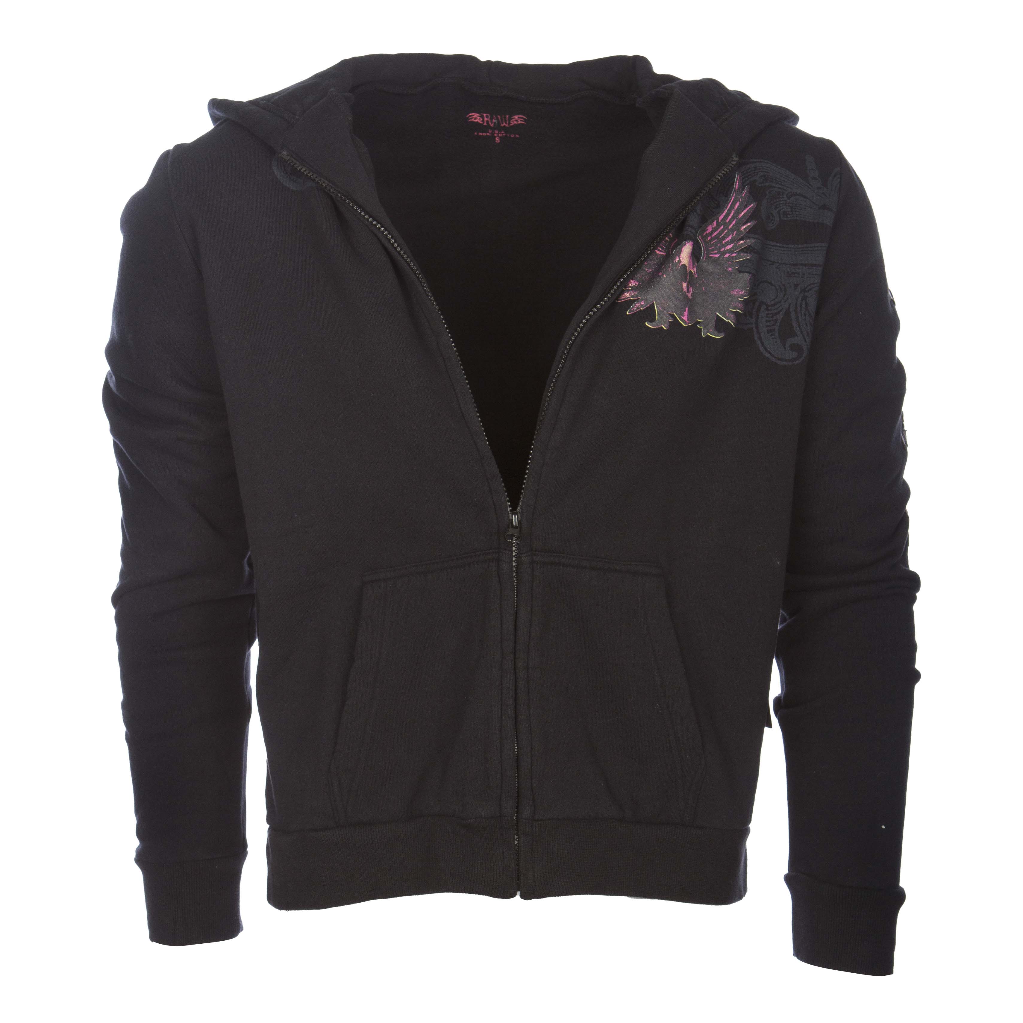 R08E03-SKULL-BLK Raw7 Men's Black Zip Hoodie - Live Free Skull