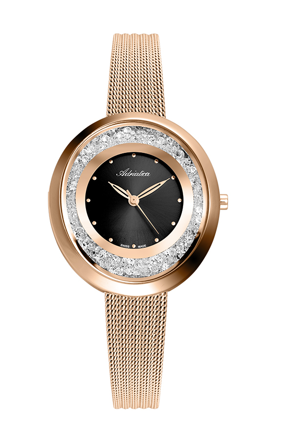Adriatica A3771.9144QZ Adriatica Women ICE Drops 3771 Rose Gold Brown Dial Swiss Made  Mineral Glass  PVD Case