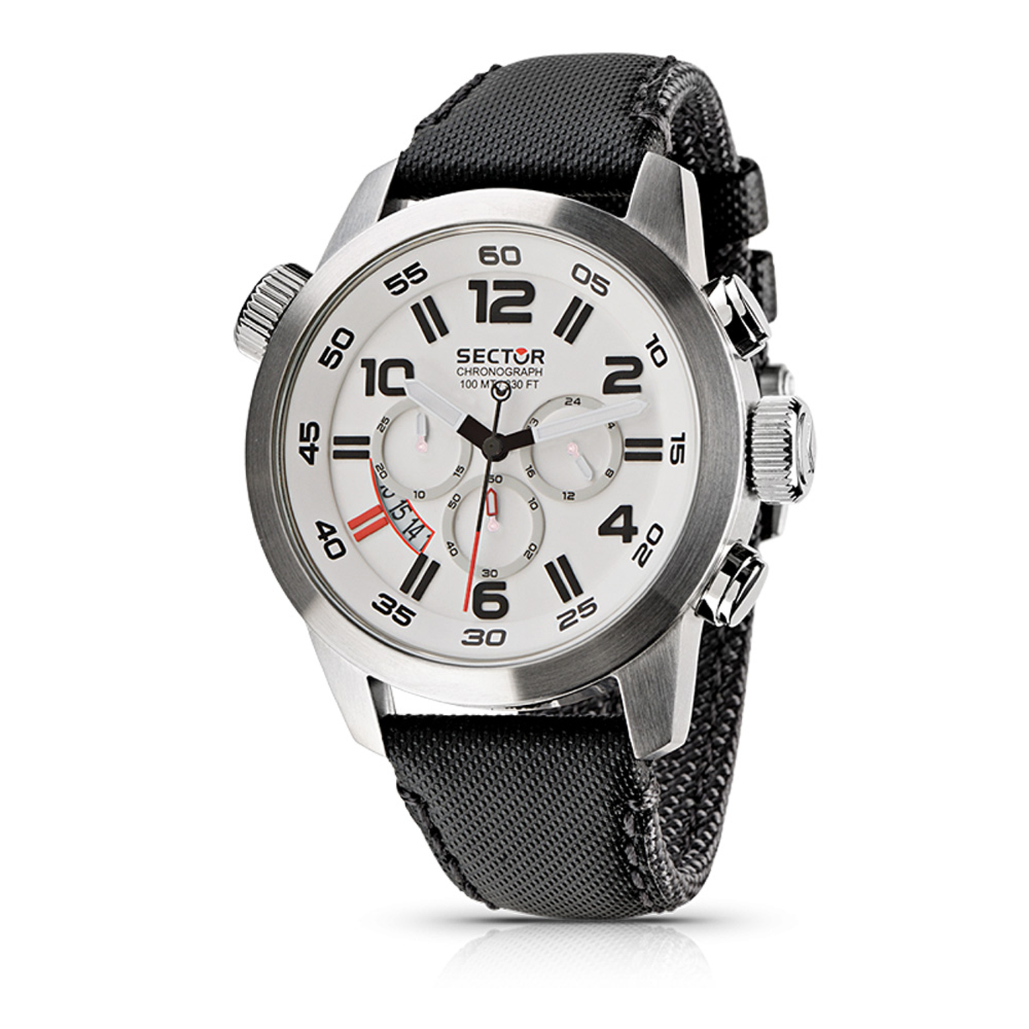 3271702045 Sector Urban Oversize 48mm Chronograph White Dial Watch Black Strap