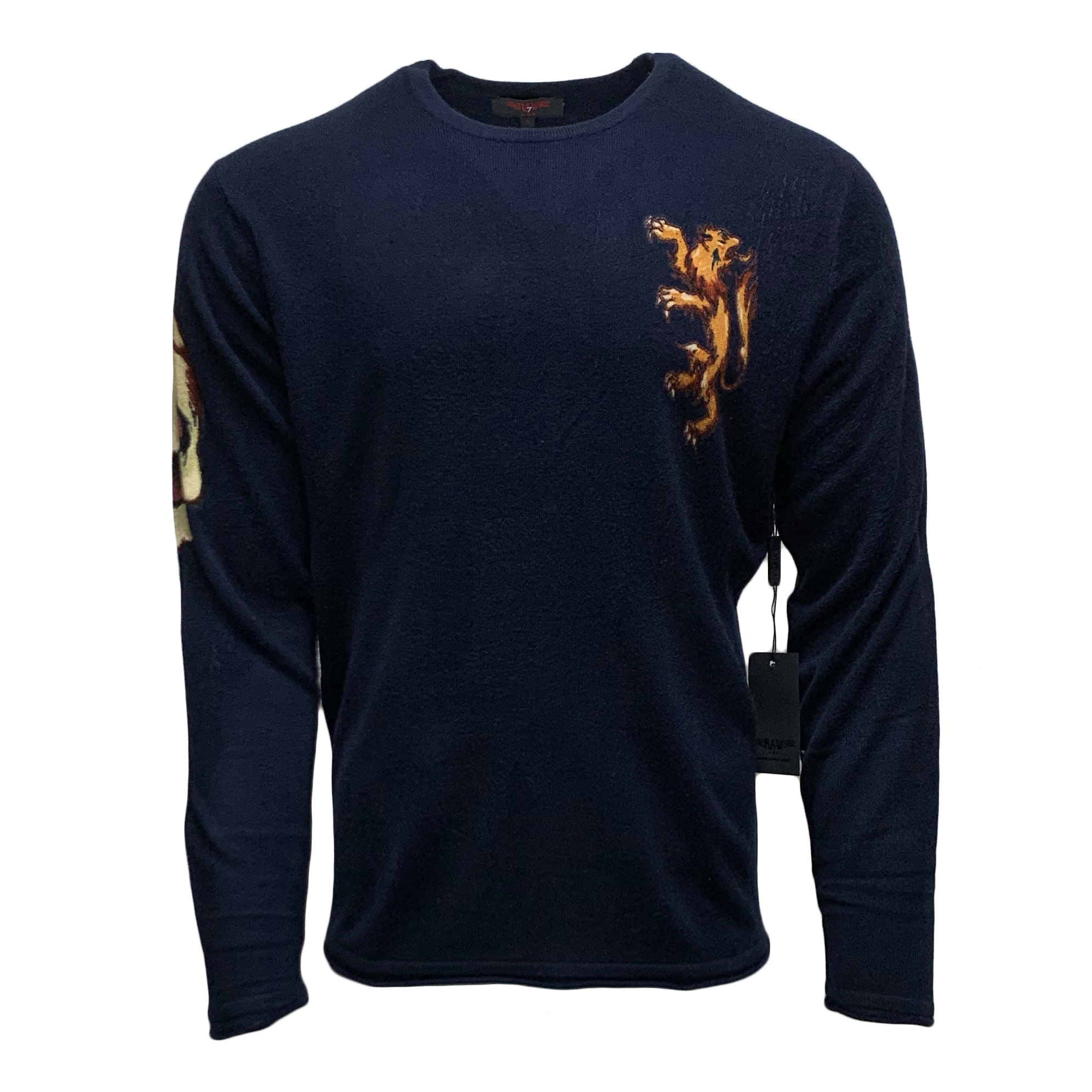 RAW 7 G09H03-EAGLE-LION RAW7 Men's 100% Acrylic Crewneck Sweater Eagle Lion Design - Navy