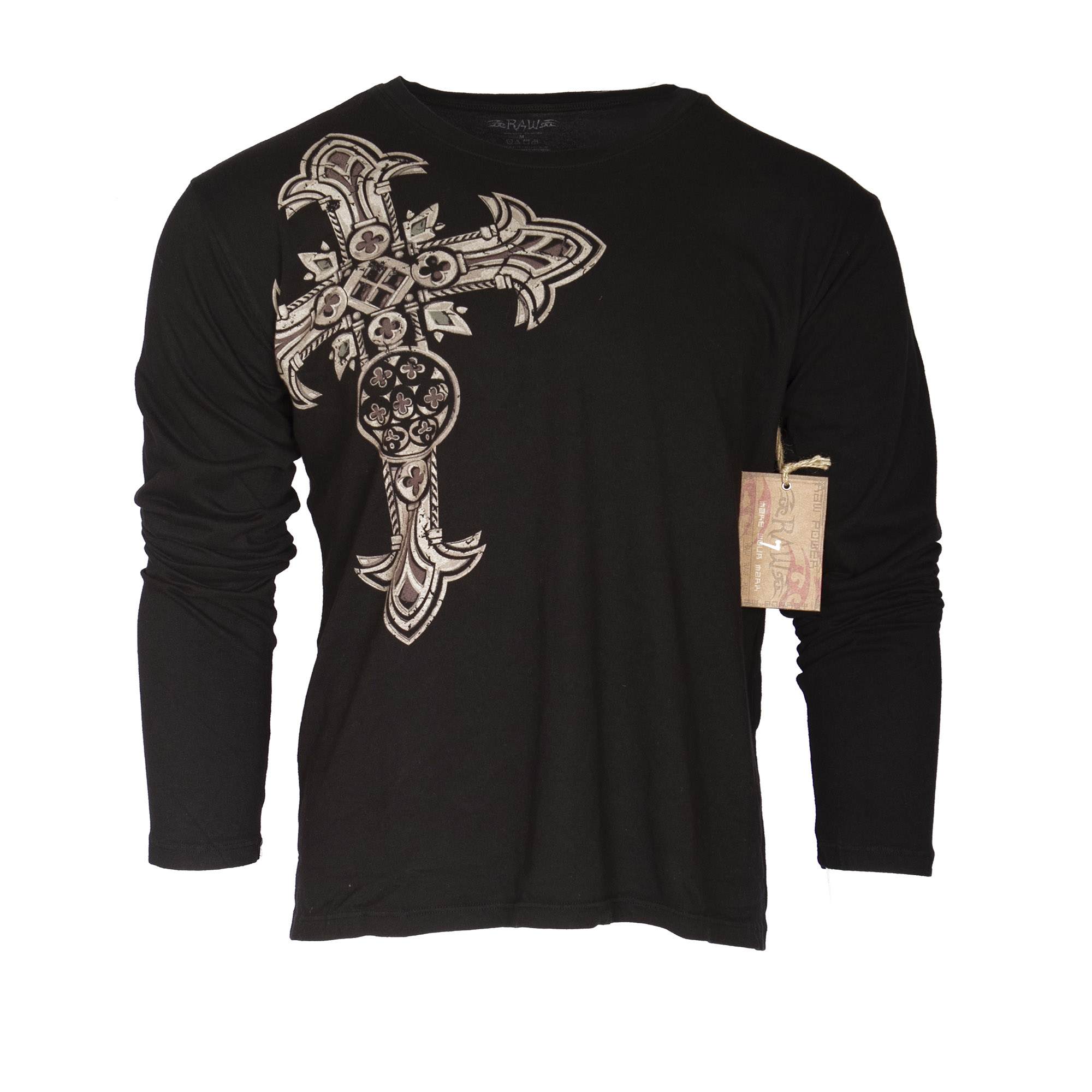 R7WT309-CROSS-BLK Raw7 Mens Long Sleeved T-Shirt, Cross/ Forever - Black
