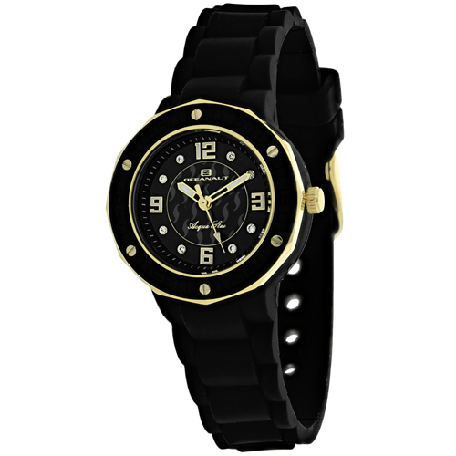 OC0433 Oceanaut Ladies Acqua Star Black-Gold Black Rubber Strap