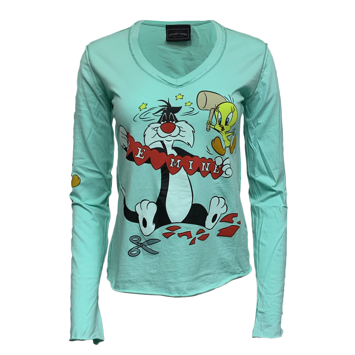 Looney Tunes PTS79-SLV-MOJITO Looney Tunes Women's Sylvester & Tweety Long Sleeve V-Neck T-Shirt - Mojito