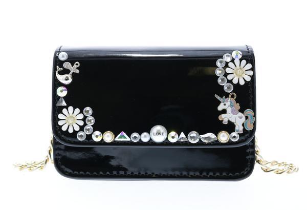 Raw 7 by Doe A Dear Patent crossbody purse with Charms - Black, Price: $52