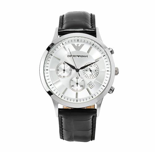 AR2432 Armani Mens Classic AR2432 Black Band Silver Dial