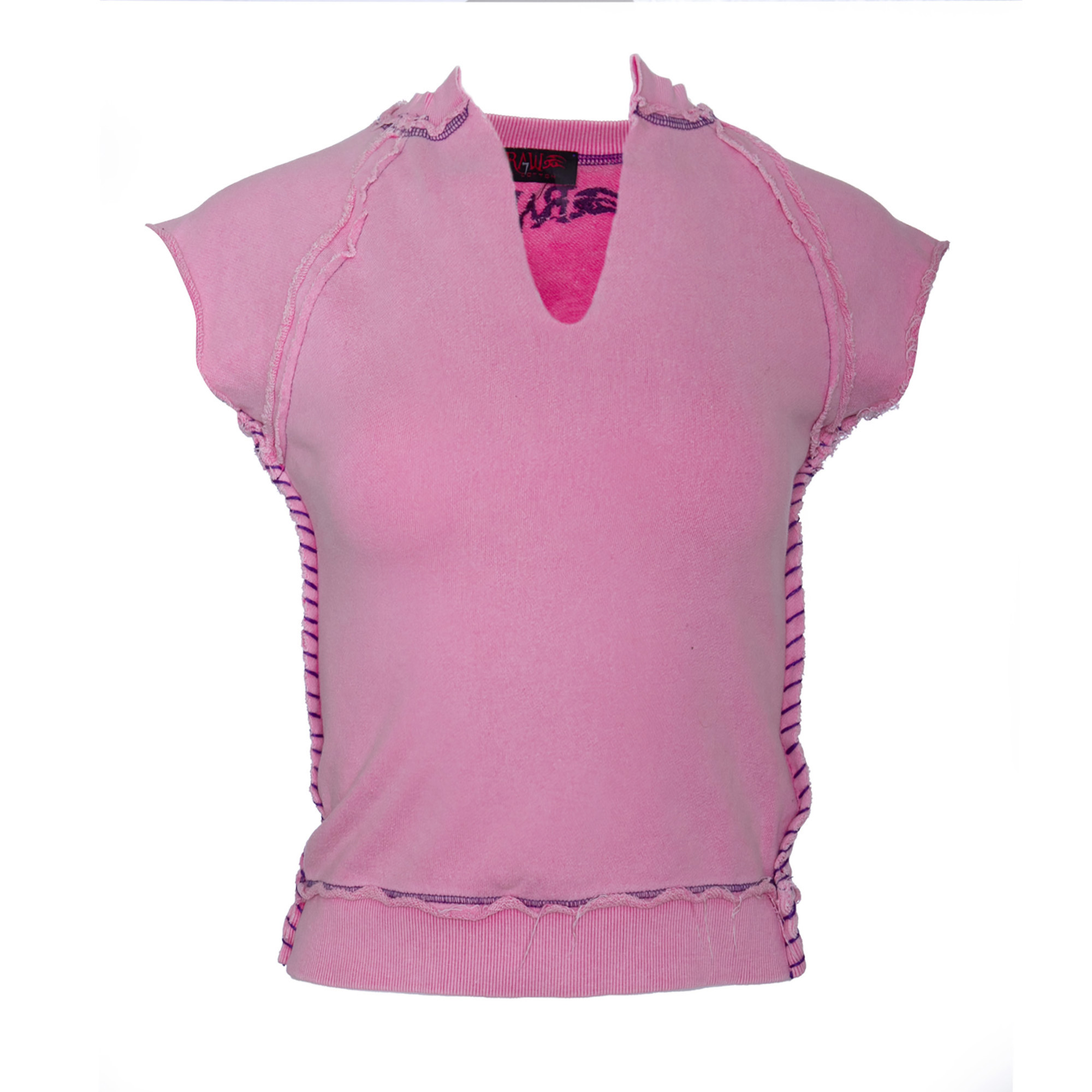 RAW7 Women's Pink Cut Off V-Neck Sweatshirt Short Sleeved - Fleur-de-Lis, Price: $39