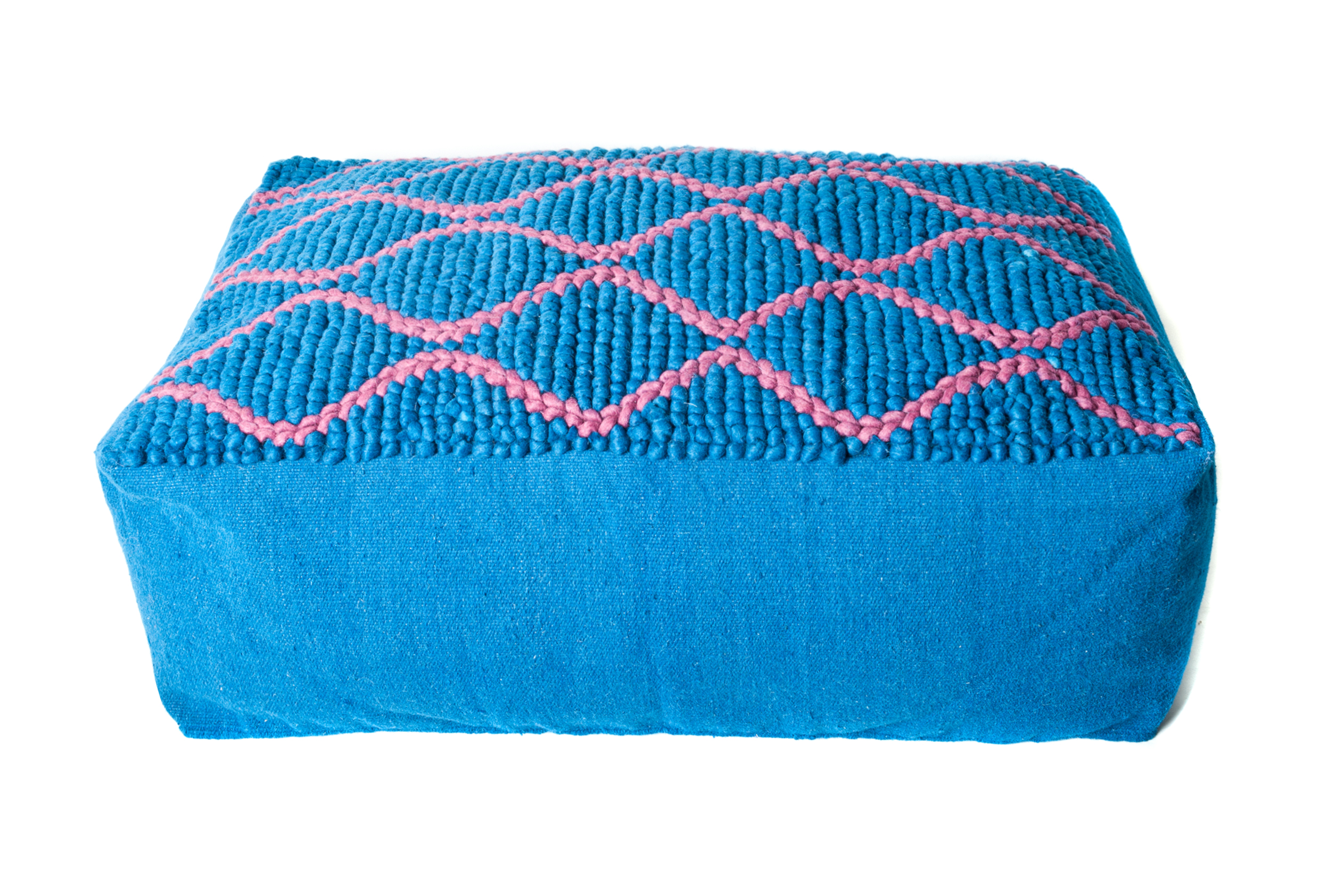 284415.SWL-BLU-RED Blue/ Red Swirl Wool Double Pouf Ottoman by TrendSage