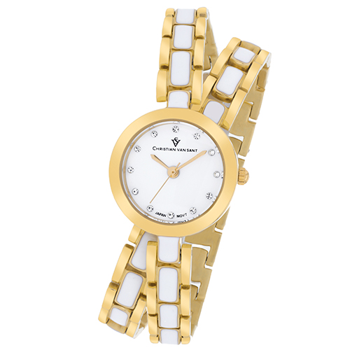 CV5612 Christian Van Sant Womens Spiral Two-tone White Gold tone Band White Dial