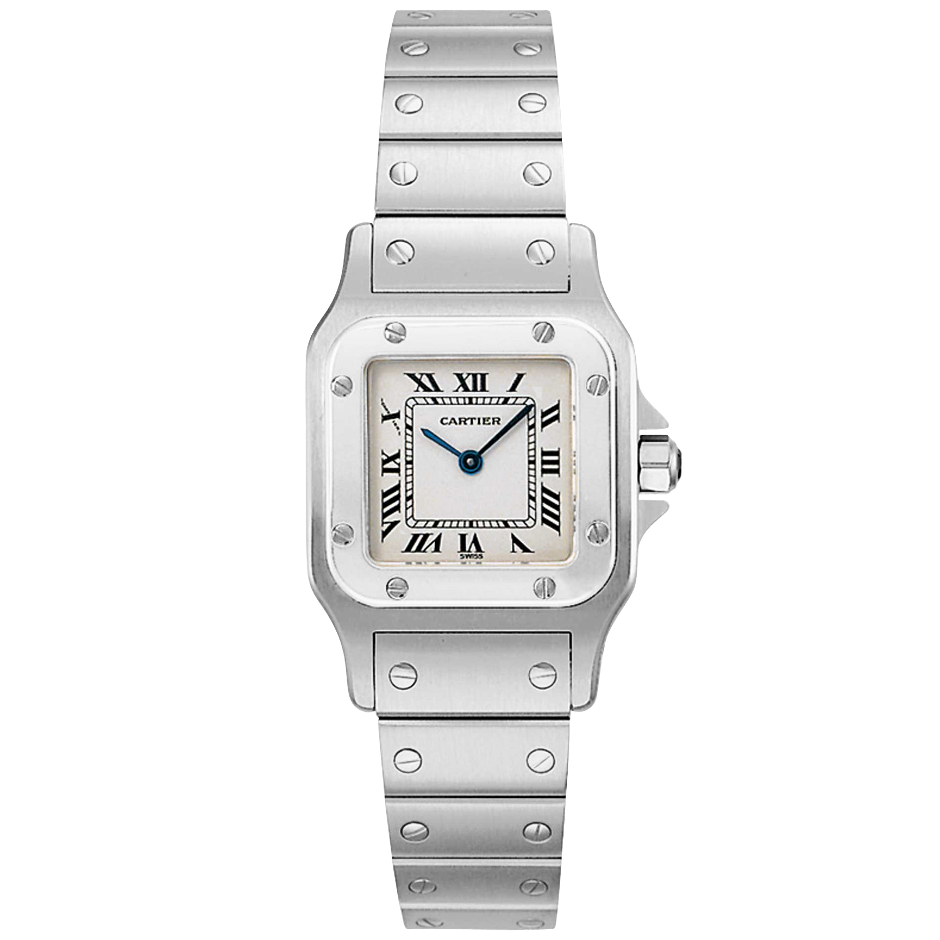 W20056D6 Cartier Womens Santos W20056D6 Grey Band White Dial