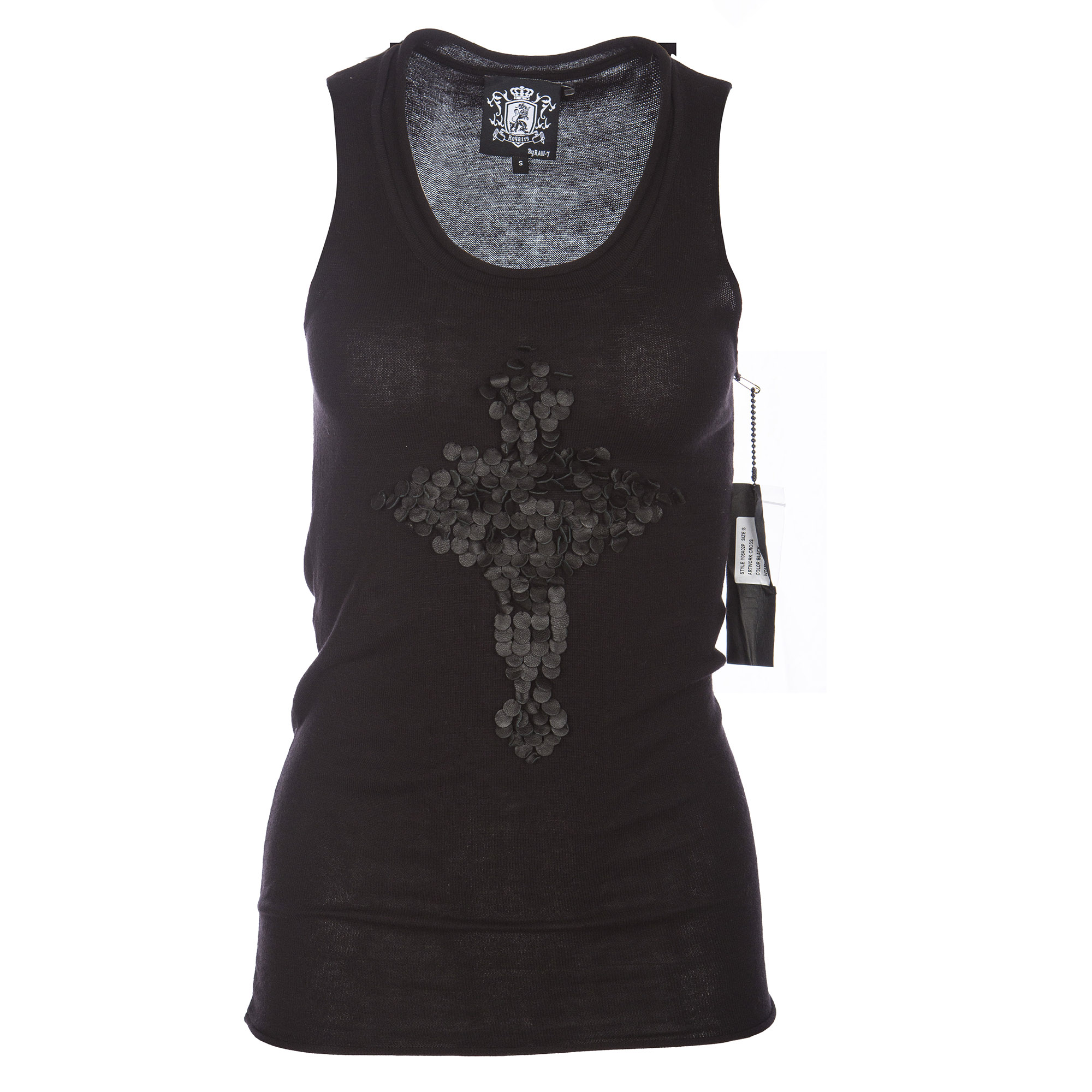 RAW 7 Y08A02P Royalty by Raw7 Women's Black Tank Top Cross Design
