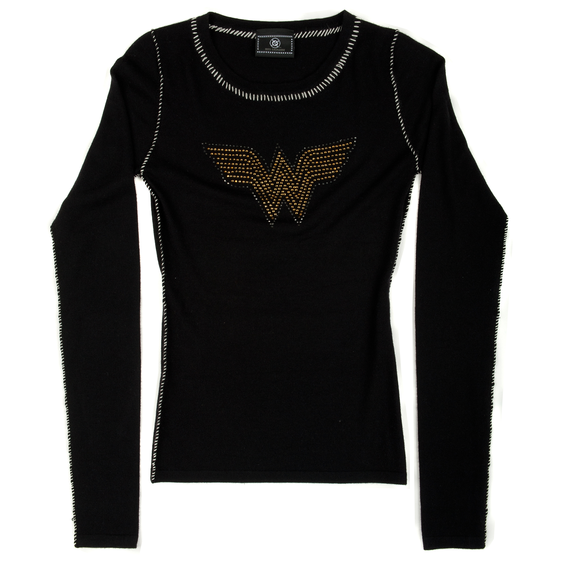 RAW 7 PCSH167-AWB DC Comics 100% Cashmere Wonder Woman Designer Sweater Black - Size X-Small