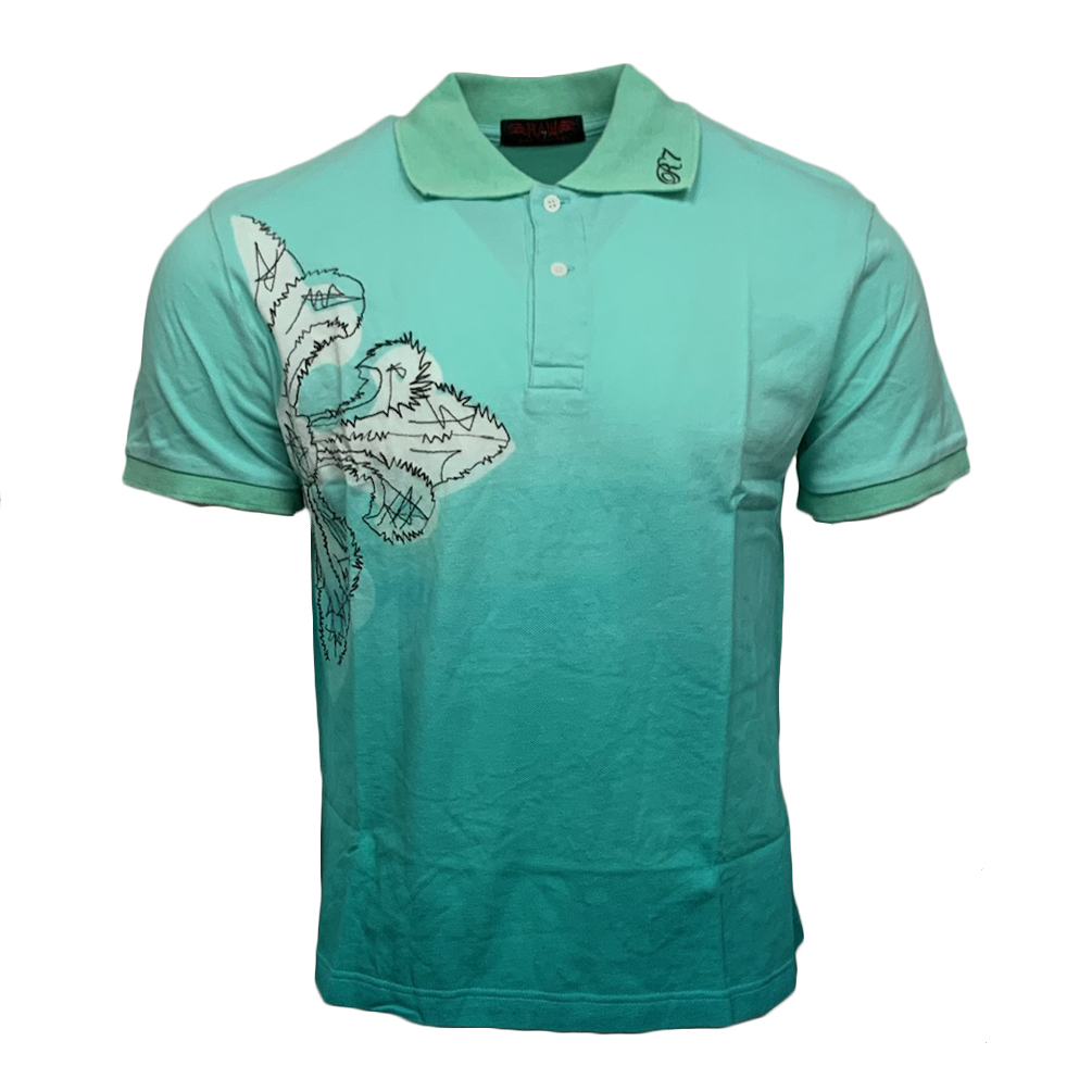 RAW 7 VRG98EMBT-SKULLHELMET-BUHAWAIIAN Raw7 Men's Polo Shirt Skull Helmet - Blue Hawaiian