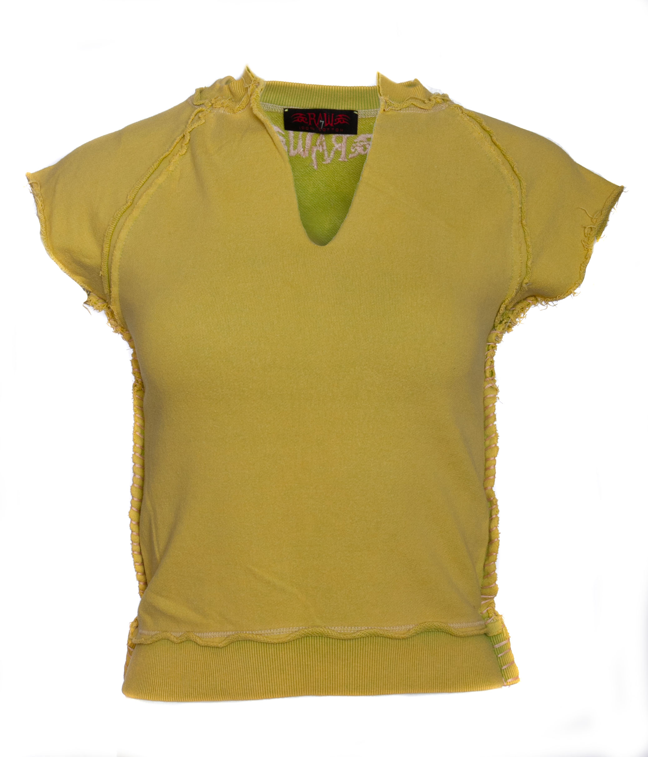 RAW7 Women's Green Cut Off V-Neck Sweatshirt Short Sleeved - Clover, Price: $39